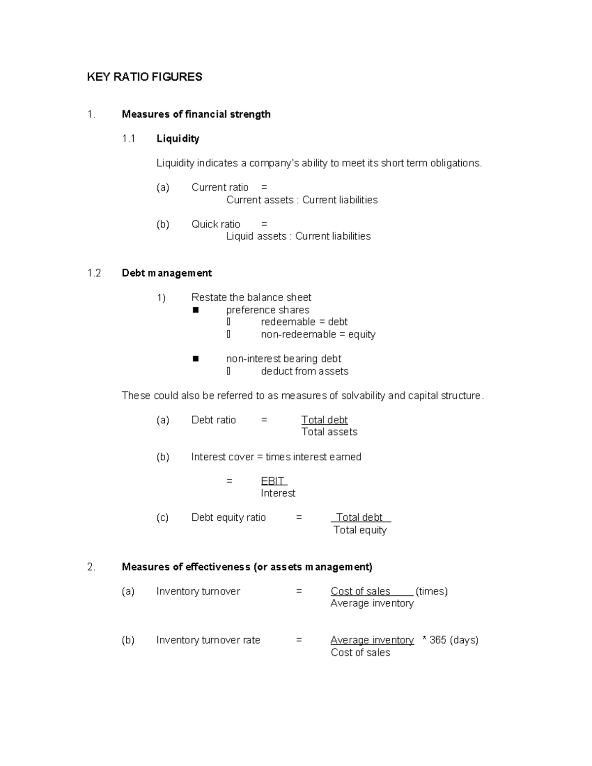 Financial Management: Key Ratios and Their Interpretation Guide - Studocu