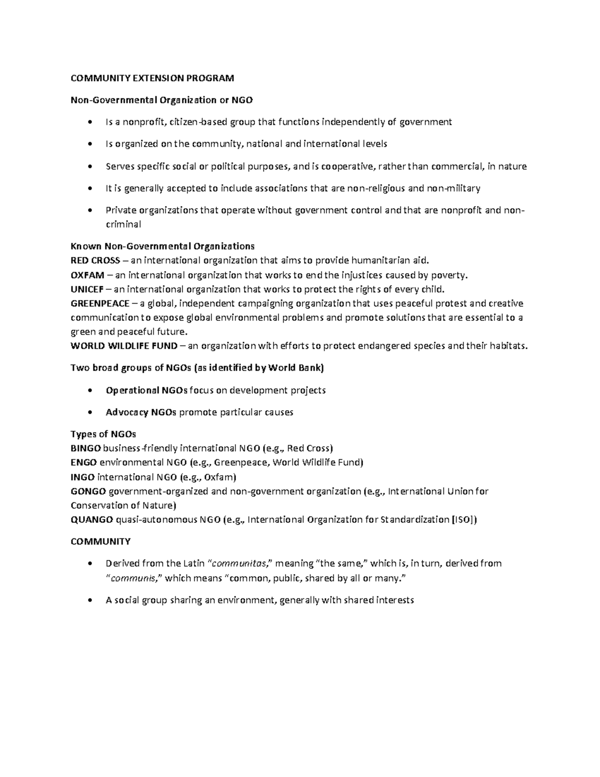 05 Community Extension Program Overview and Key NGOs - Studocu