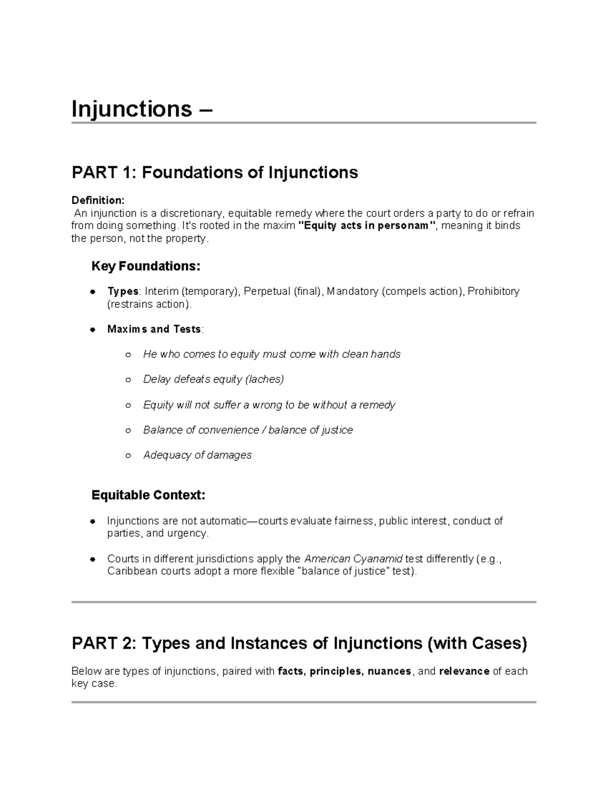 Injunctions 101: Foundations, Types, and Key Cases Explained - Studocu