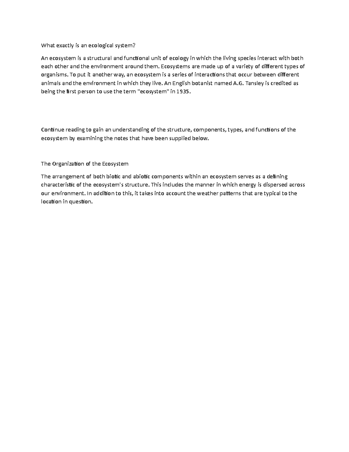 D - SCIENCE - What exactly is an ecological system? An ecosystem is a ...