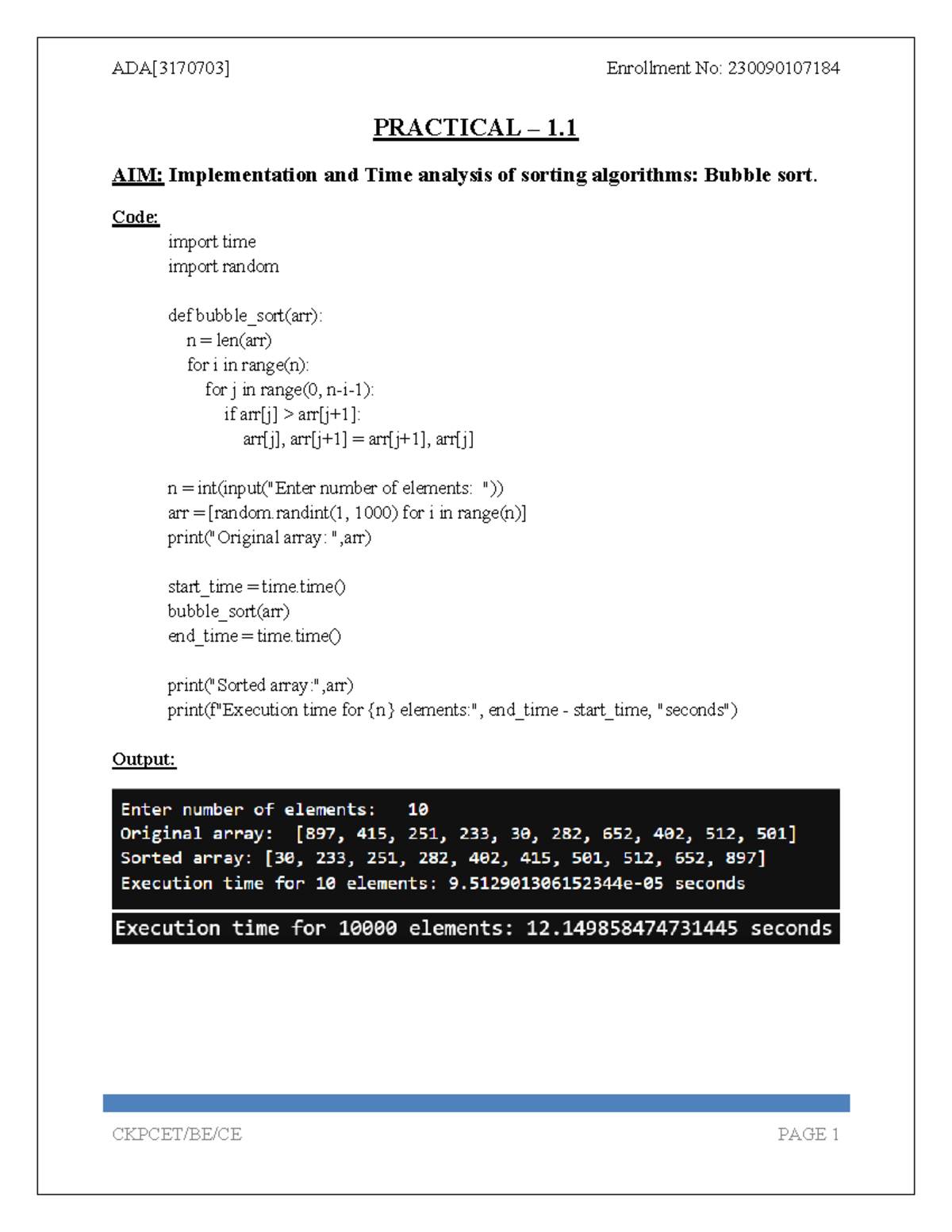 ADA 230090107184 Practical: Sorting & Factorial Algorithms Analysis ...
