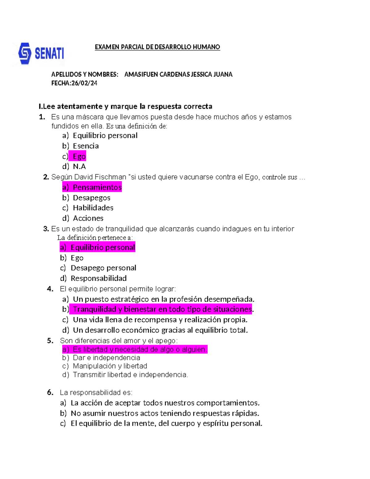 Examen Parcial DH: Desarrollo Humano 26/02 - Preguntas y Respuestas ...