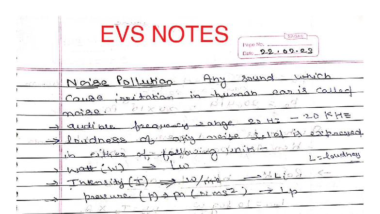 EVS Notes on Noise Pollution (EVS 101) - Sagar - Studocu