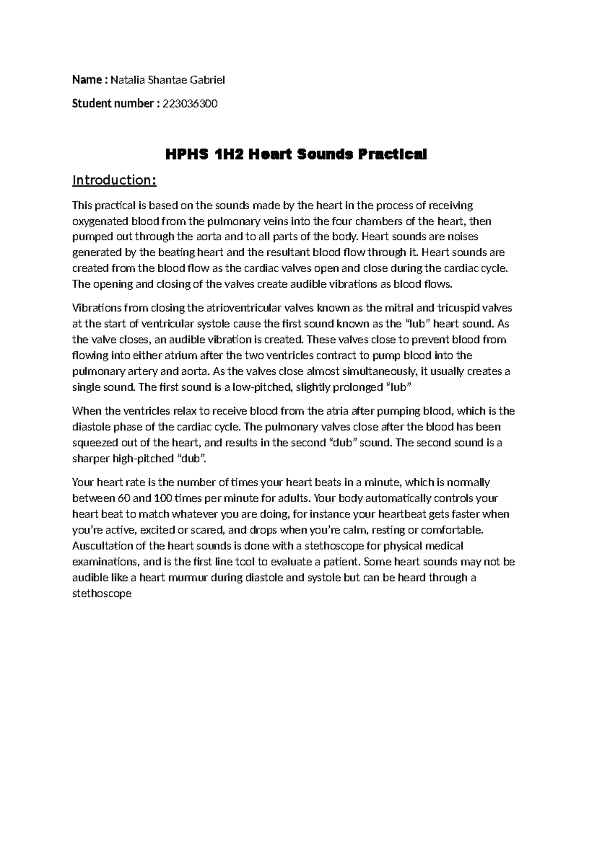 HPHS 1H2 Heart Sounds Practical: Understanding Heart Rate Dynamics ...
