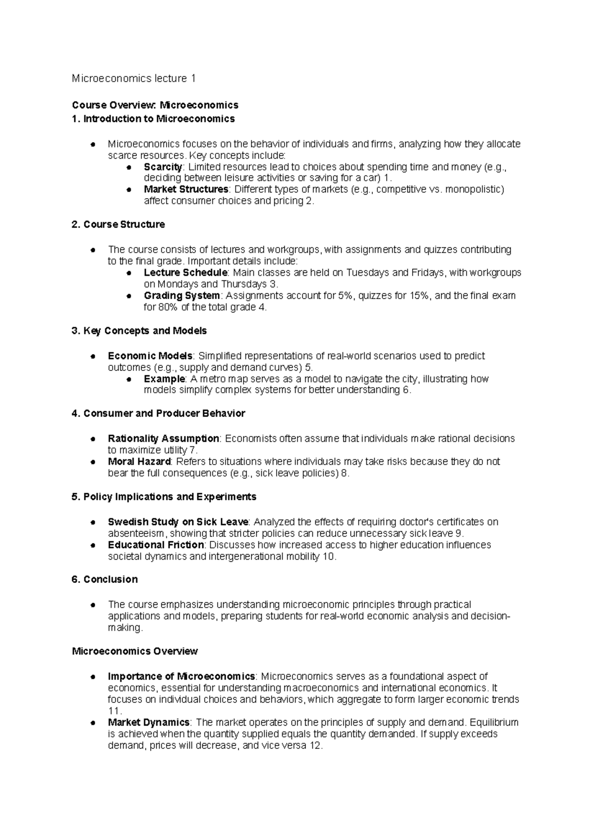 Microeconomics 1: Lecture 1 Overview and Key Concepts - Studeersnel