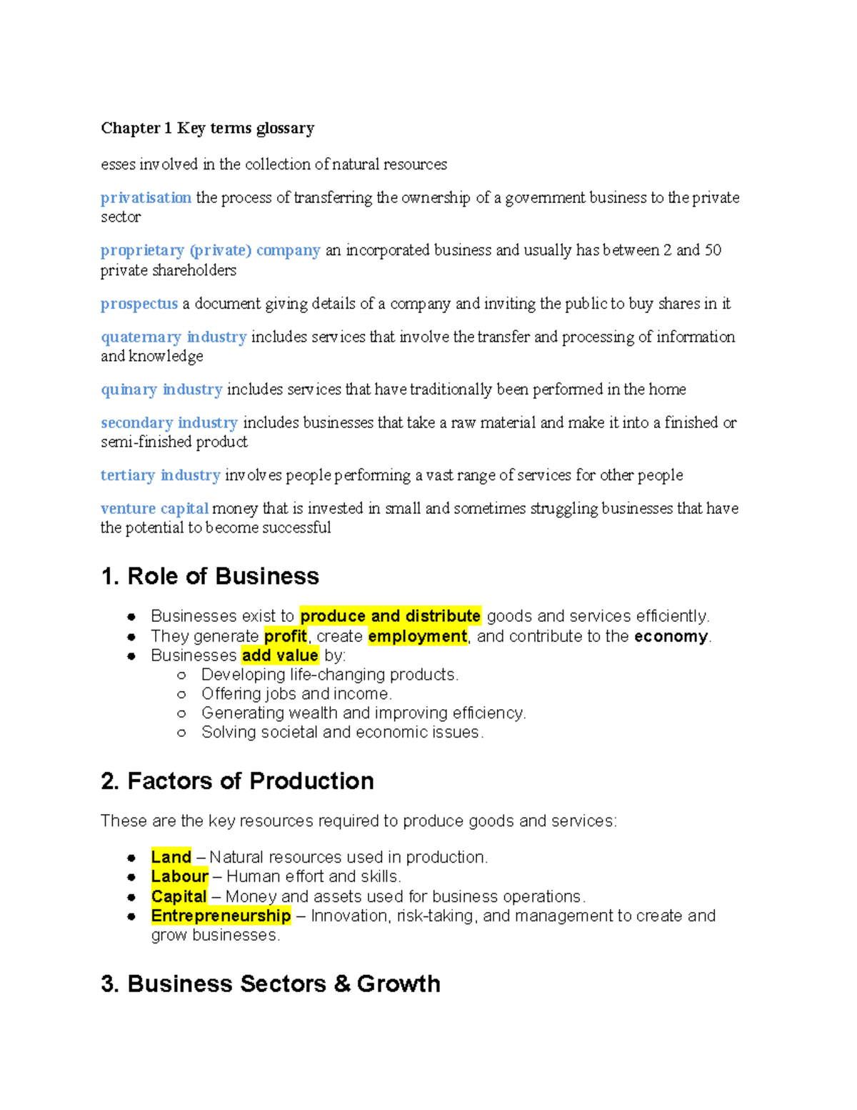 BUS 101 Chapter 1: Key Terms and Concepts in Business - Studocu