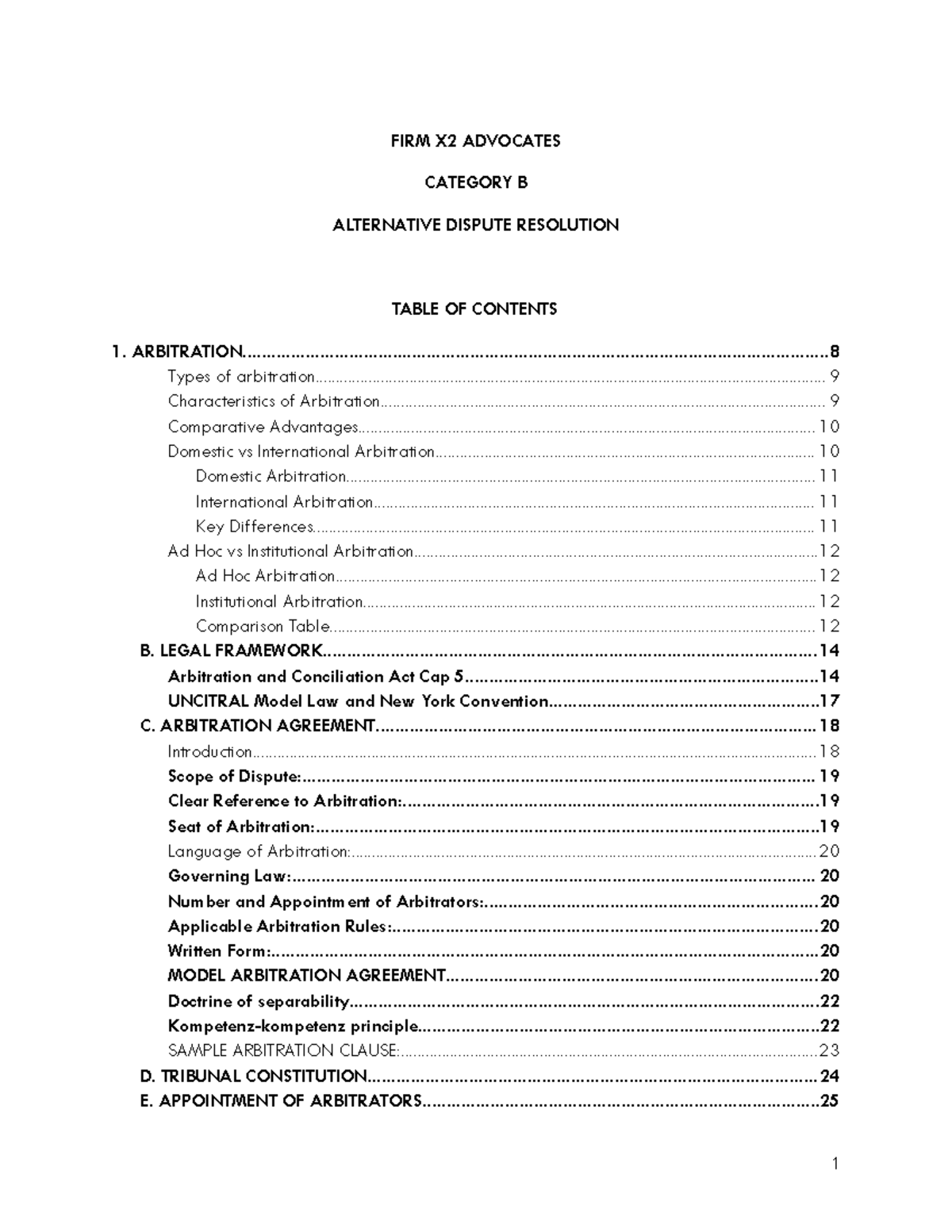 FIRM X2 ADVOCATES: Final ADR Study Notes and Table of Contents - Studocu