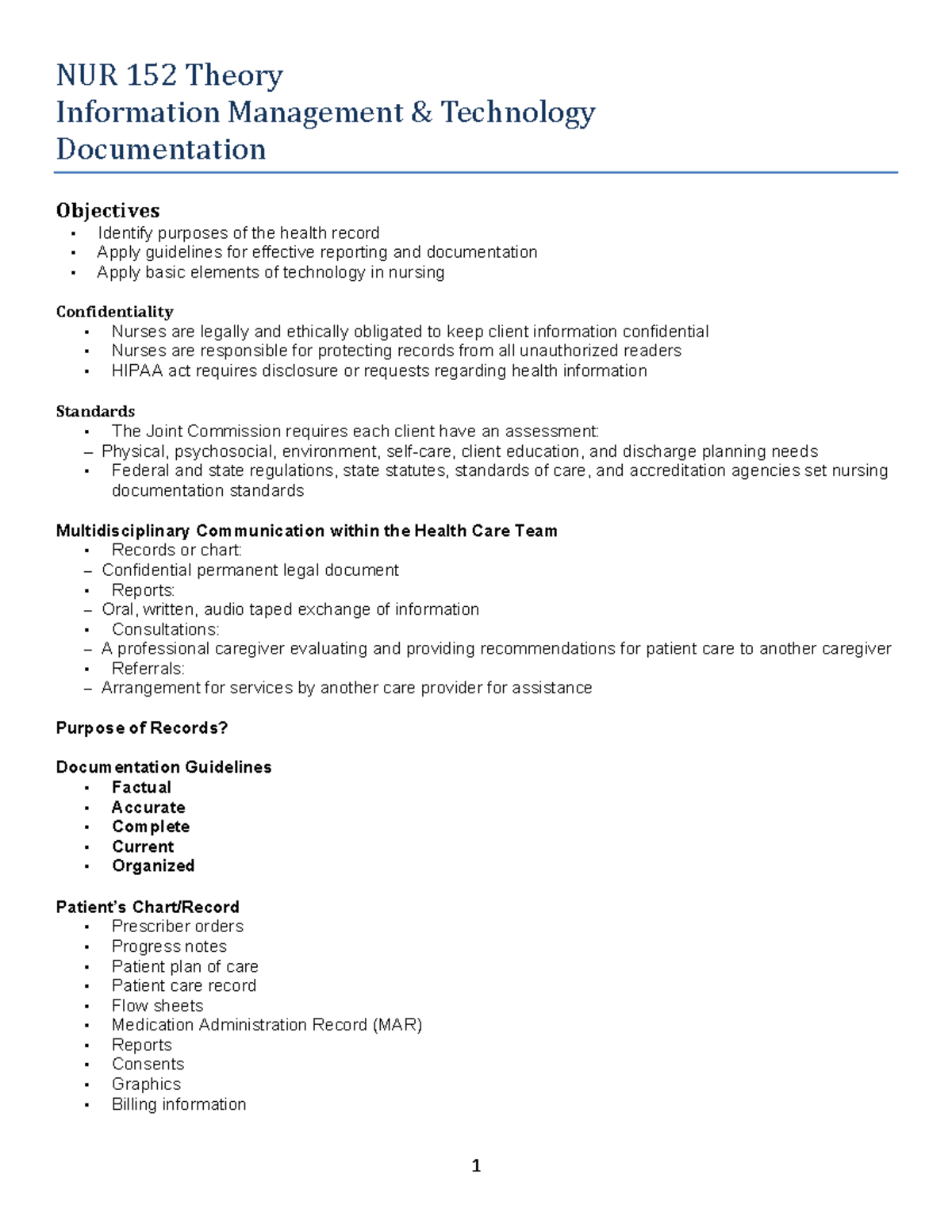 NUR 152 Final Exam Study Guide: Information Management & Documentation ...