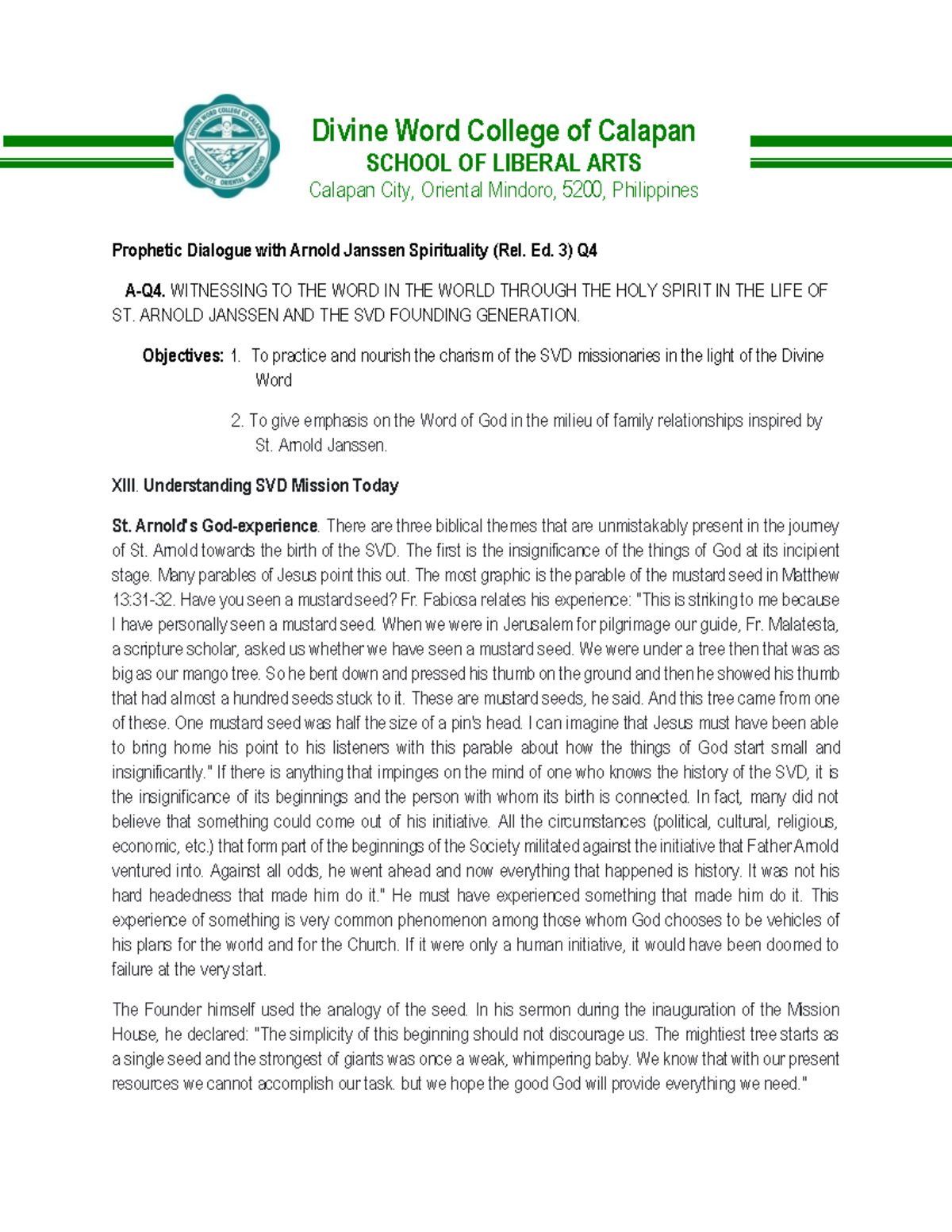 SVD Rel. Ed. 3 Q4 Module 13: Prophetic Dialogue & Mission Insights ...