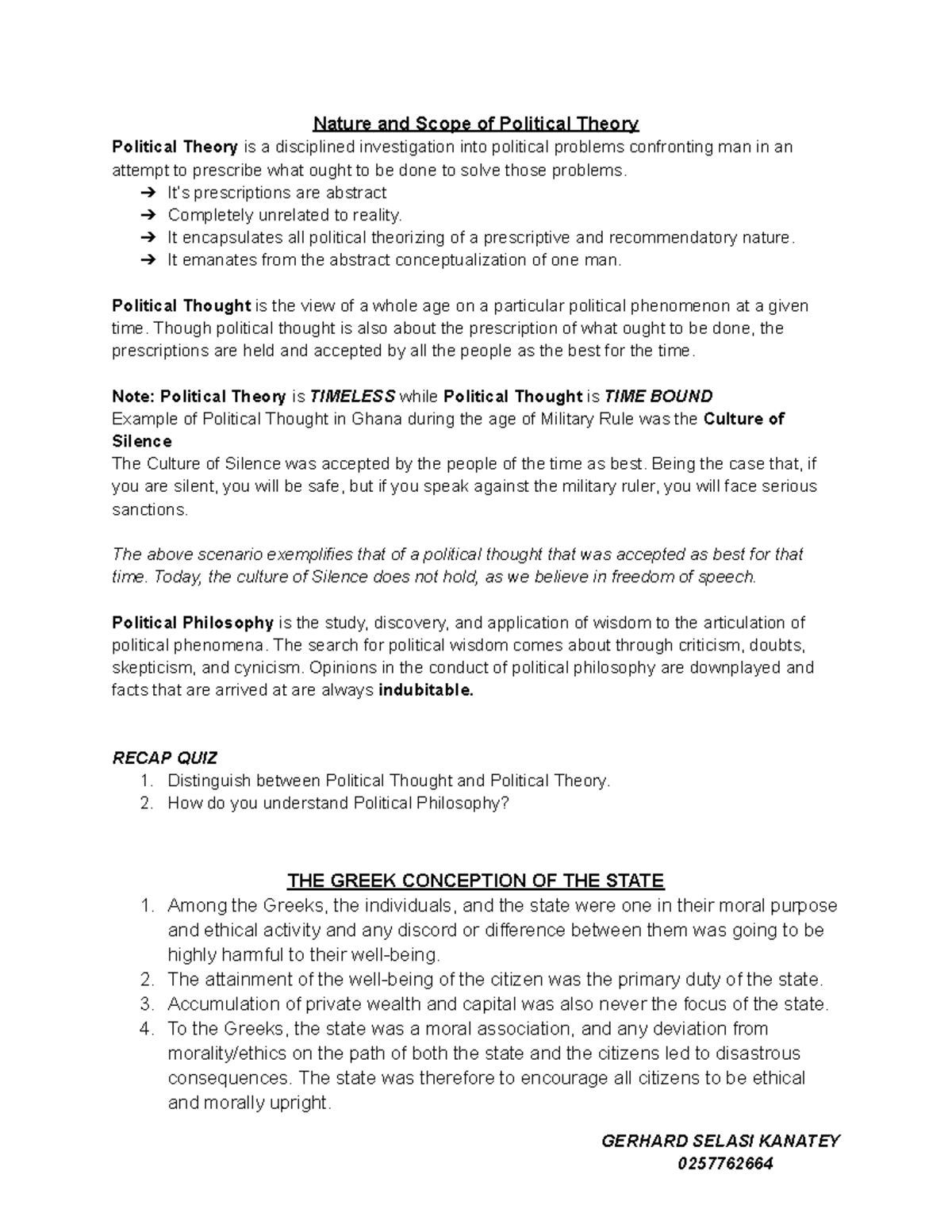 POLI 341 Lecture Notes - Nature and Scope of Political Theory - Studocu