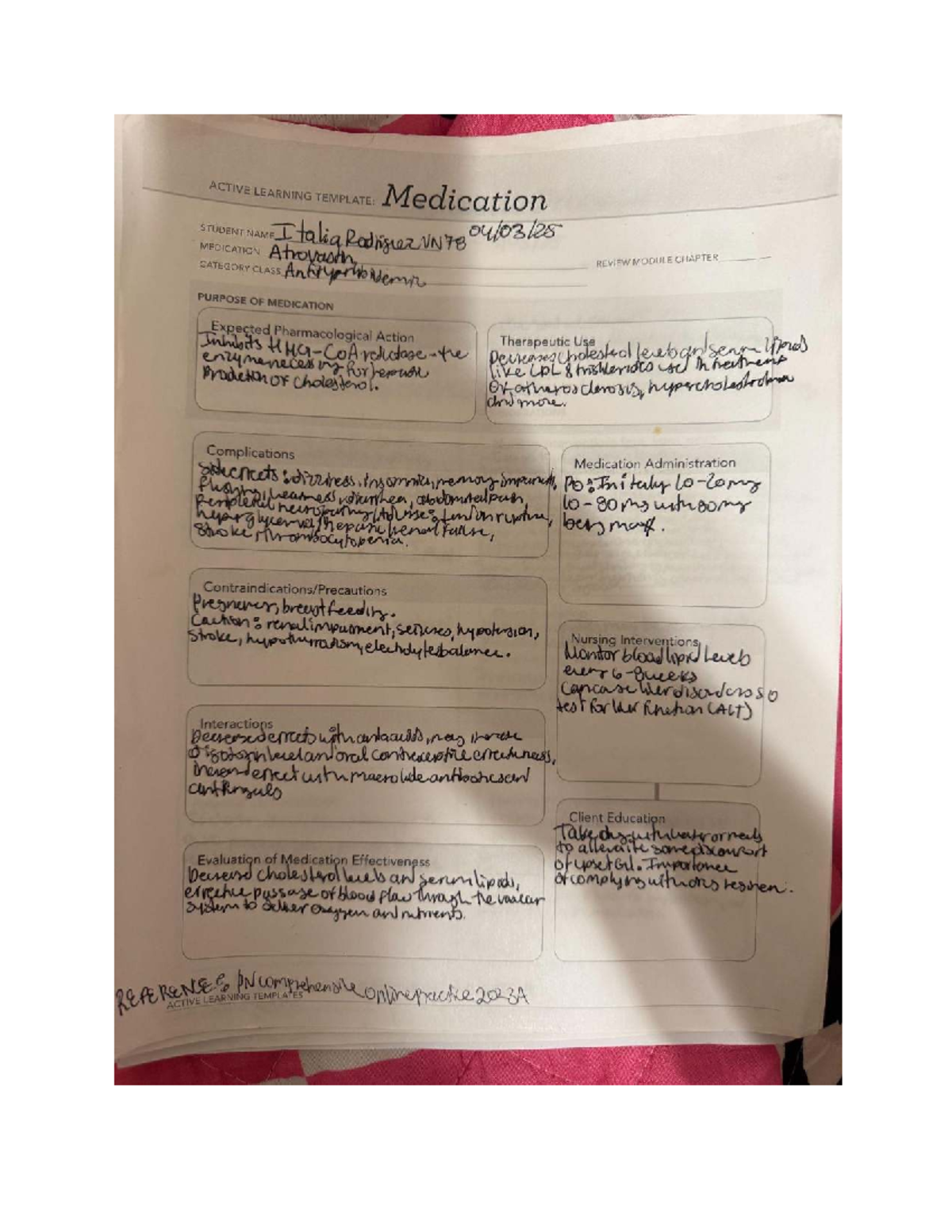 Templates A - ACTIVE LEARNING TEMPLATE: Medication STUDENT NAME Italia ...