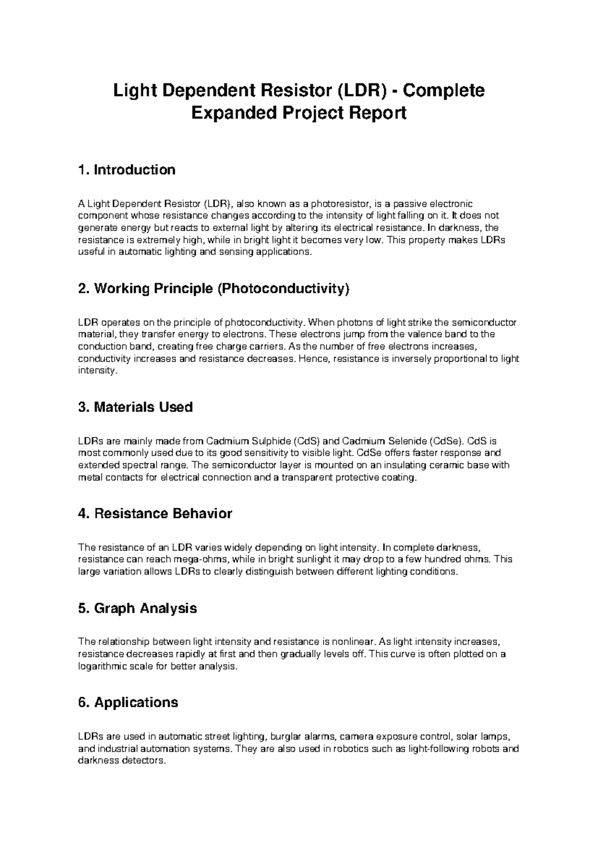LDR Project Report: Comprehensive Overview and Applications - Studocu