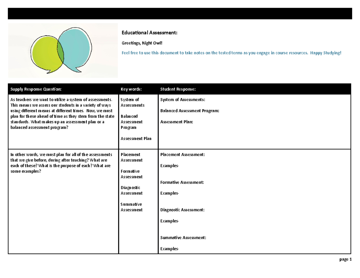 Educational Assessment Course Notes: Comprehensive Overview of ...
