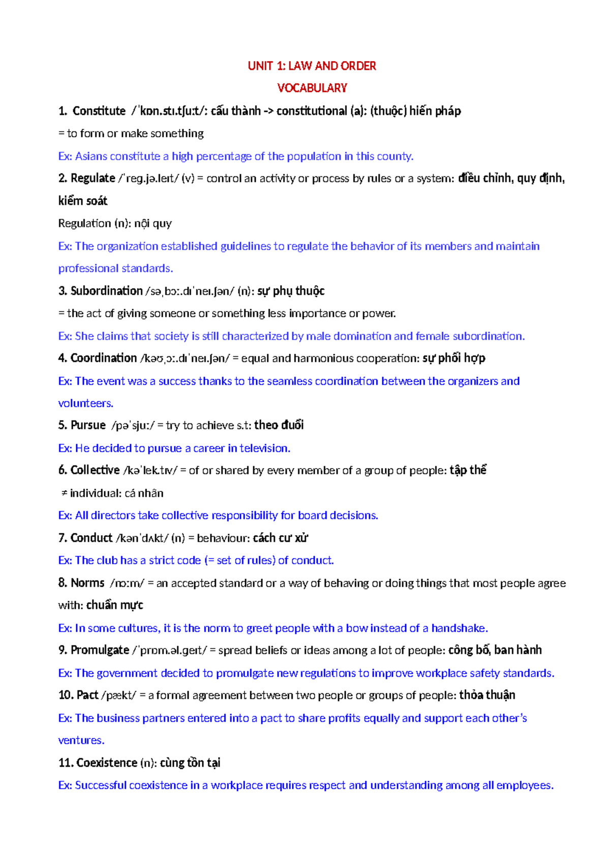 UNIT 1: LAW AND ORDER VOCABULARY - Key Terms and Definitions - Studocu