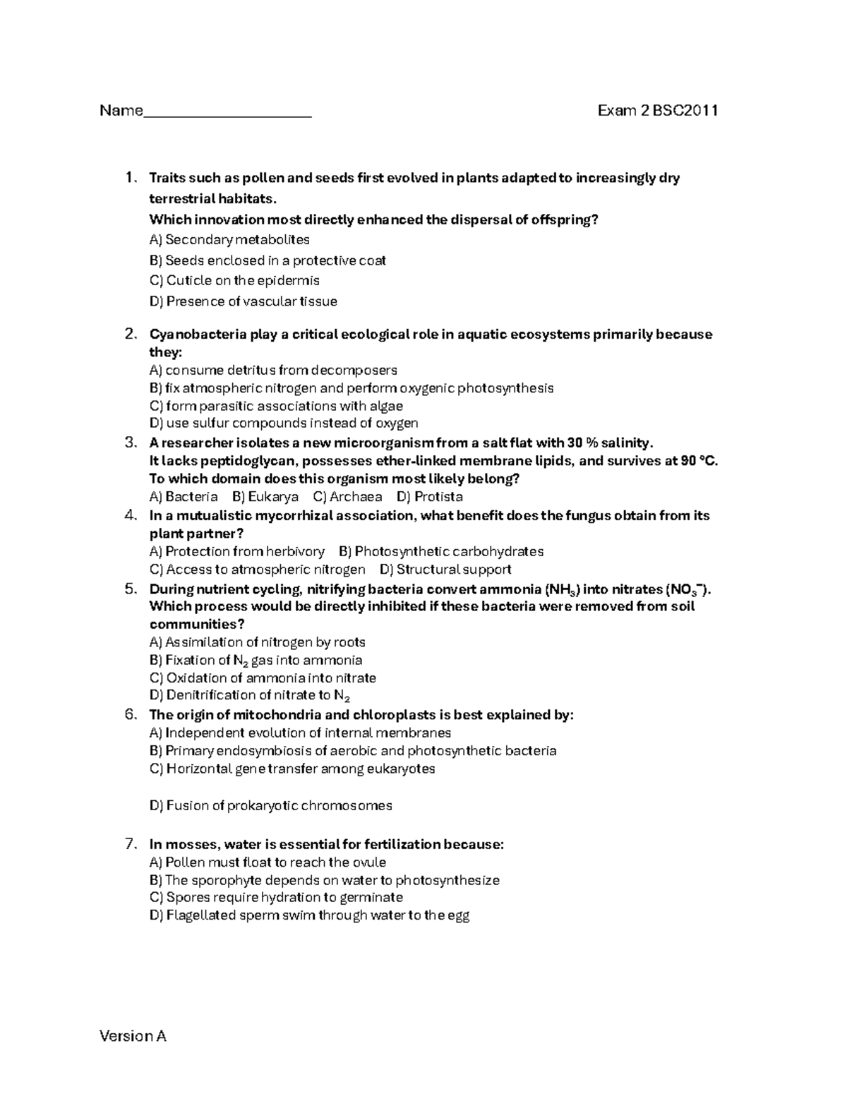 Exam 2 Study Guide for BSC2011 Fall 2025 - Studocu