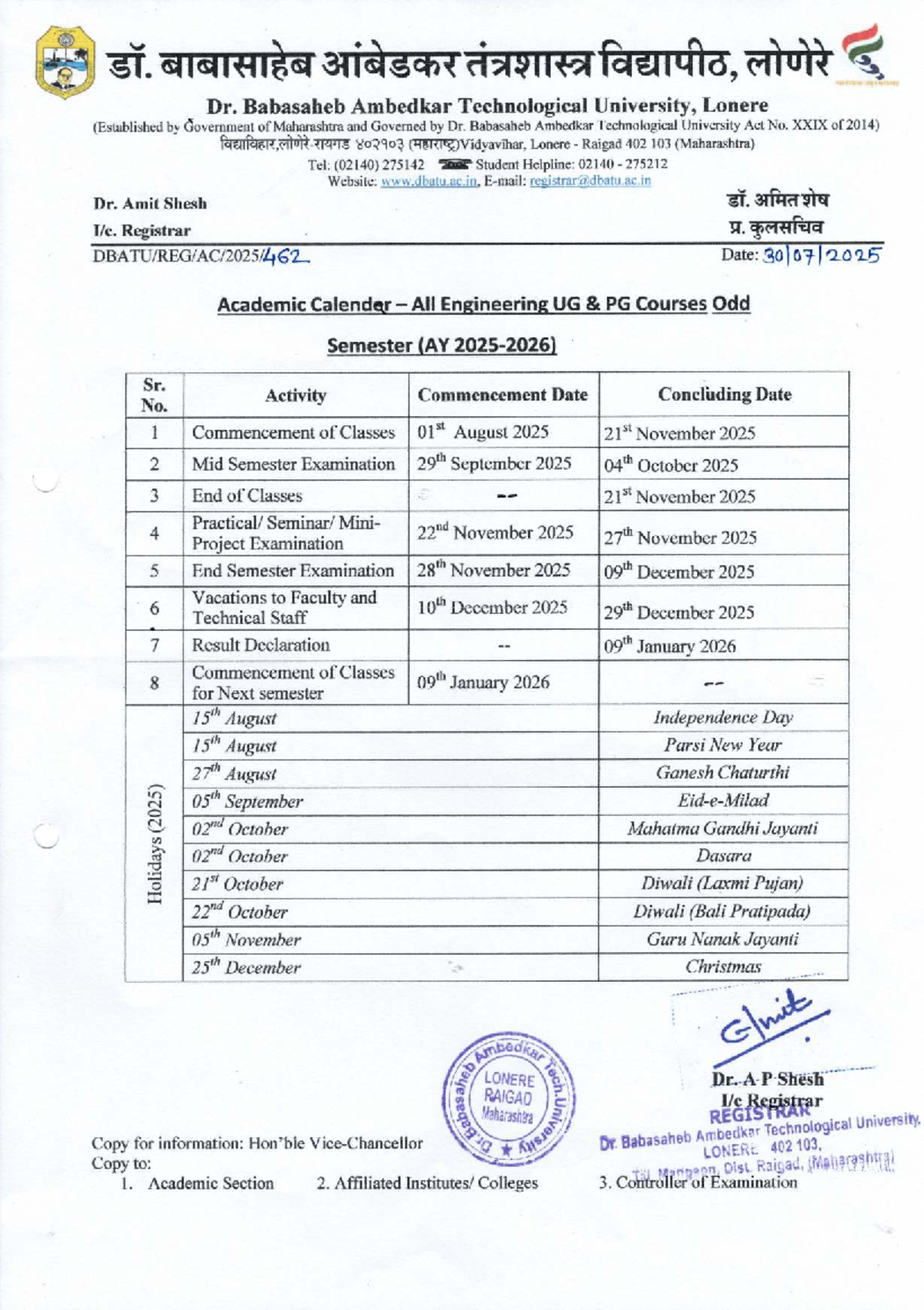 sT. 311 Academic Calendar for Odd Semester (AY 2025) - Studocu