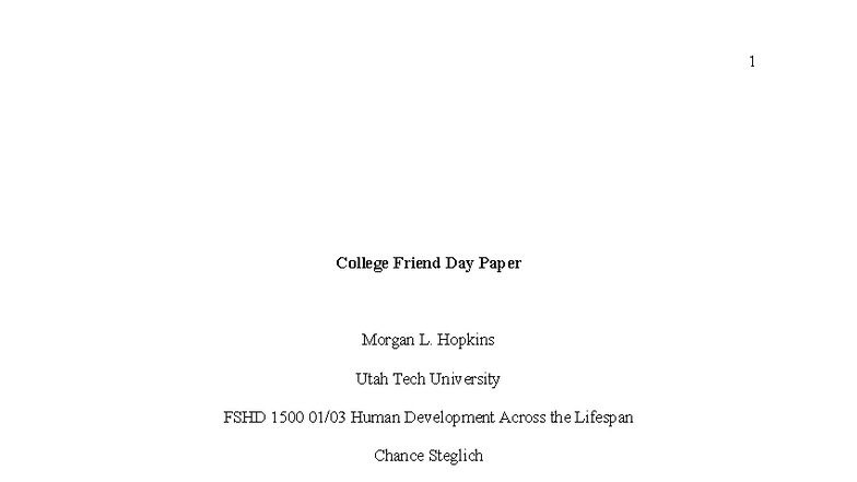 FSHD 1500 College Friend Day Observation Paper - Studocu