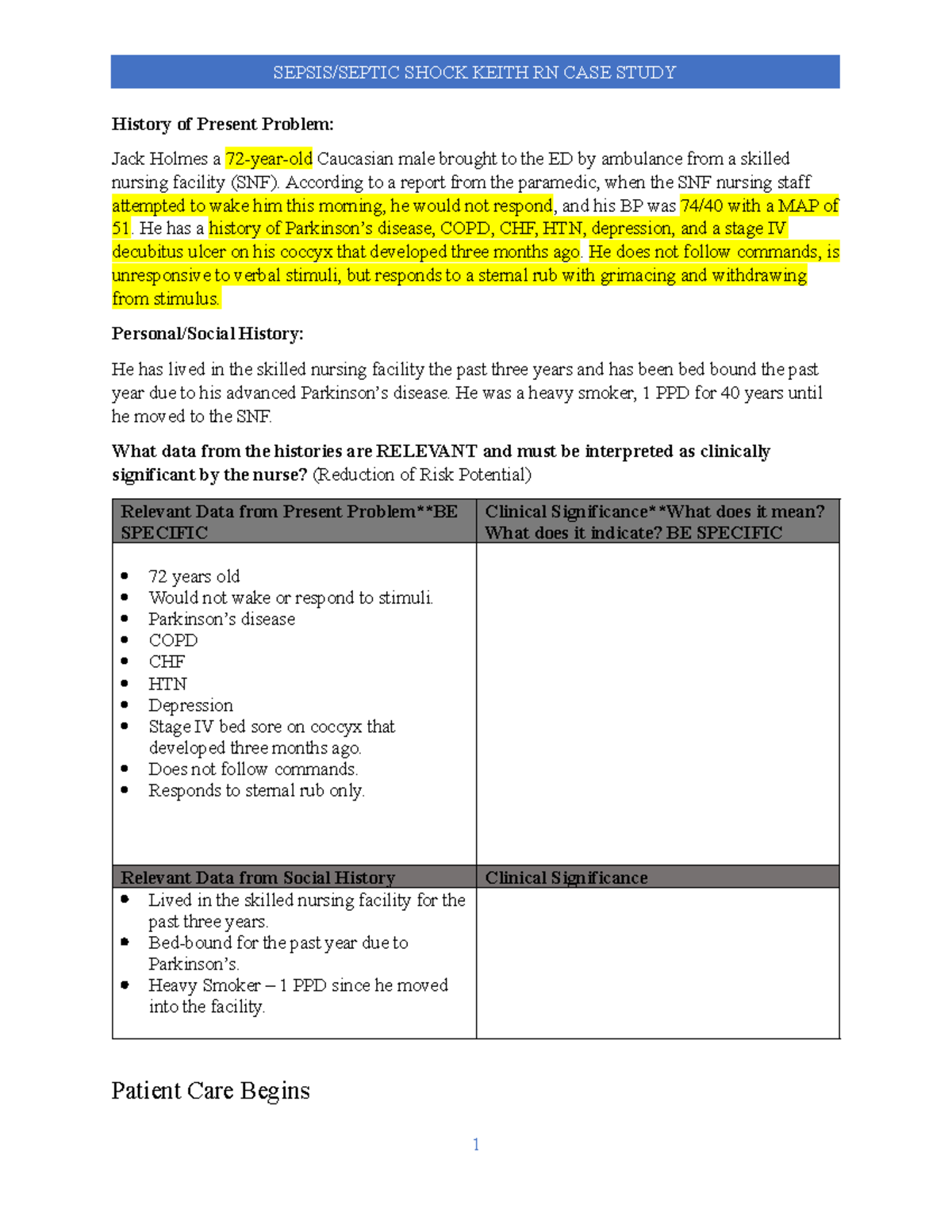 Sepsis Case Study: Clinical Assessment & Management - Nursing 101 - Studocu