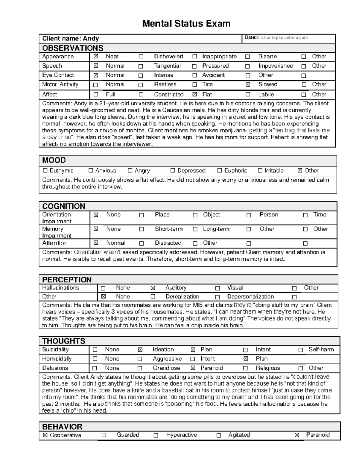 MSE- Fillable Form-AZCN- NUR356- Andy's Mental Status Exam- Fall 2024 ...