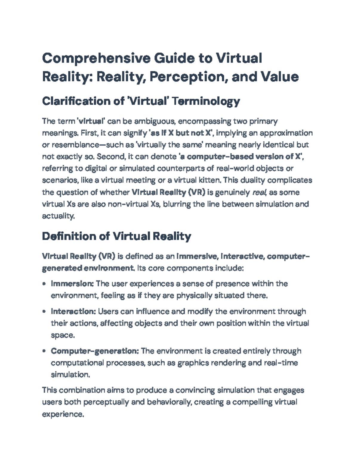 Comprehensive Analysis of Virtual Reality (VR): Value, Perception, and ...