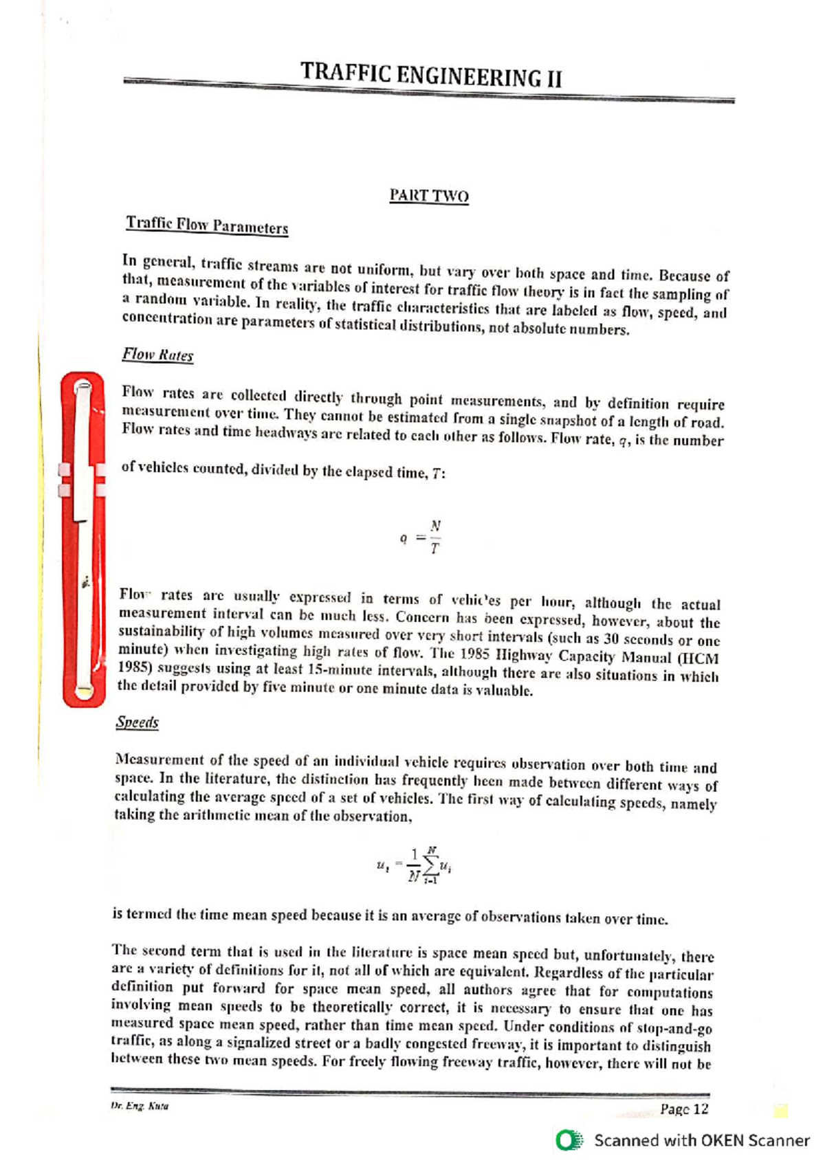 Traffic Engineering II: Flow Parameters and Speed Analysis - Studocu