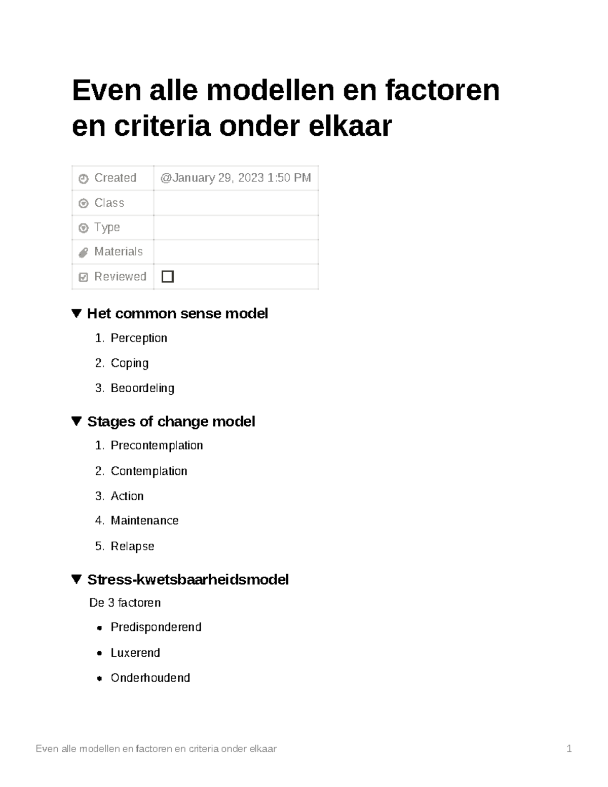 Modellen en Factoren in Gezondheid: Overzicht en Criteria - Studeersnel