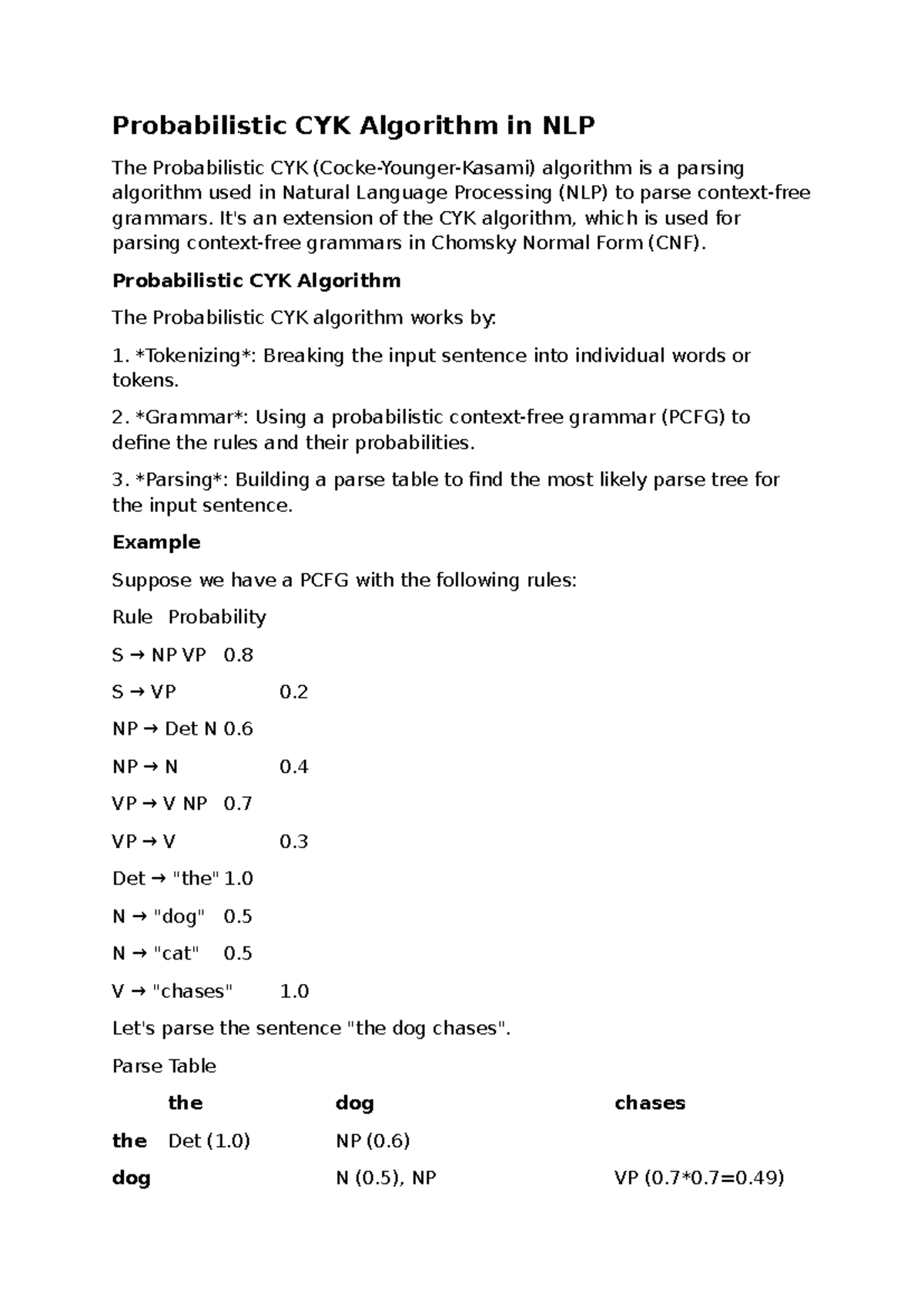 Probabilistic CYK Algorithm in NLP: A Comprehensive Guide - Studocu