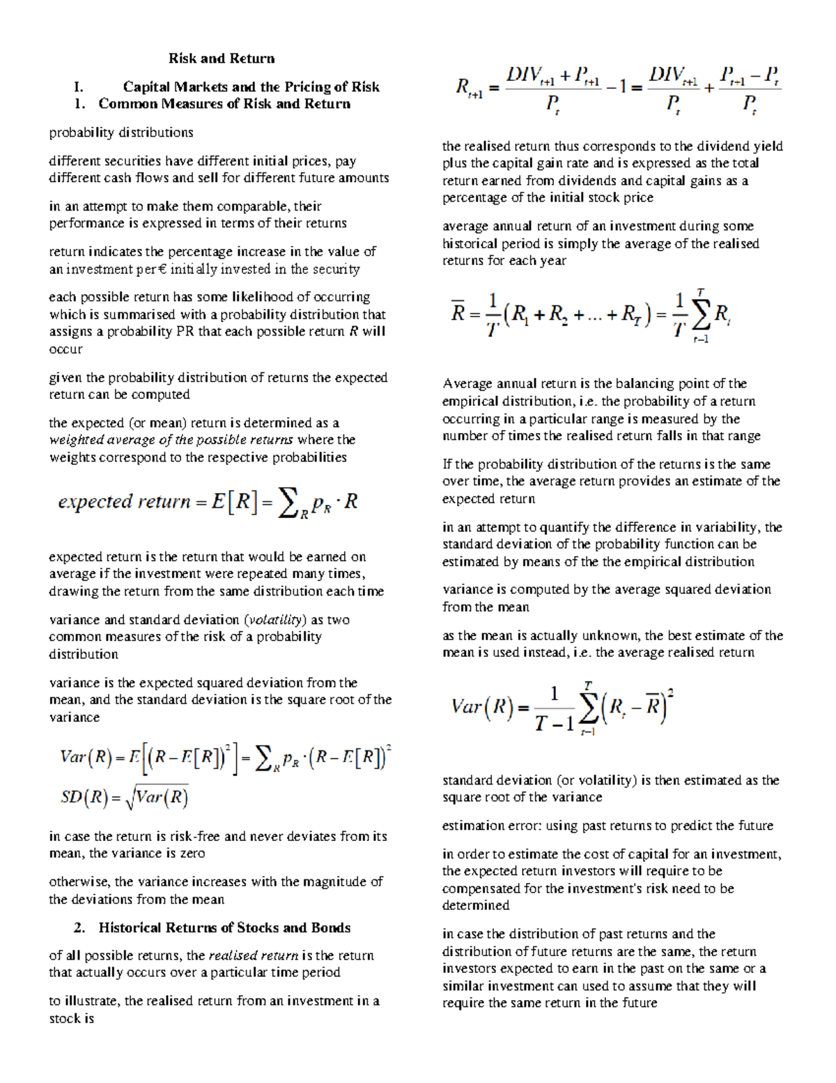 Print 1 - gut - Risk and Return I. Capital Markets and the Pricing of ...