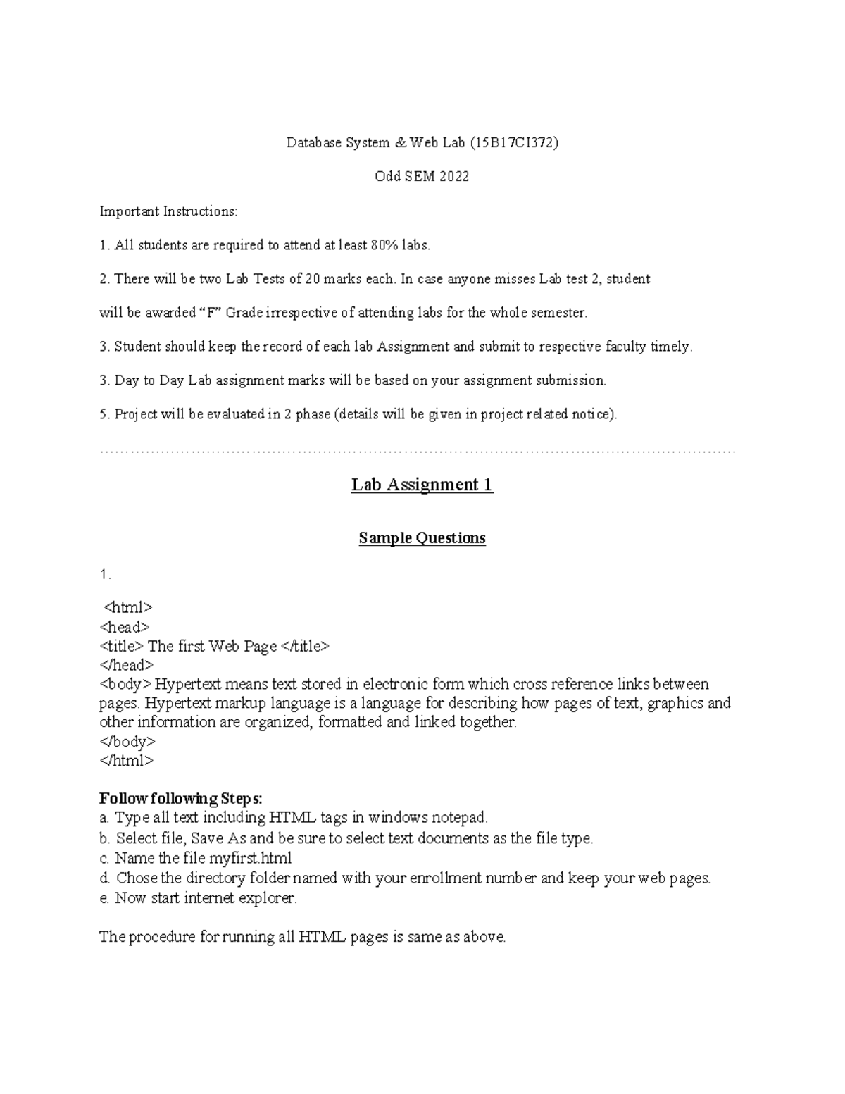 HTML Lab Examples - Basic Features & Implementations (15B17CI372) - Studocu