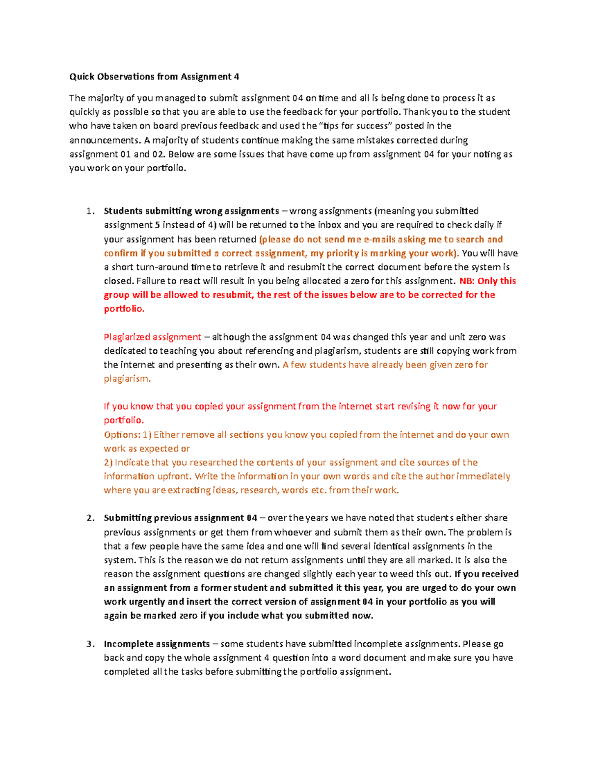 Feedback on Assignment 04: Key Observations and Recommendations - Studocu