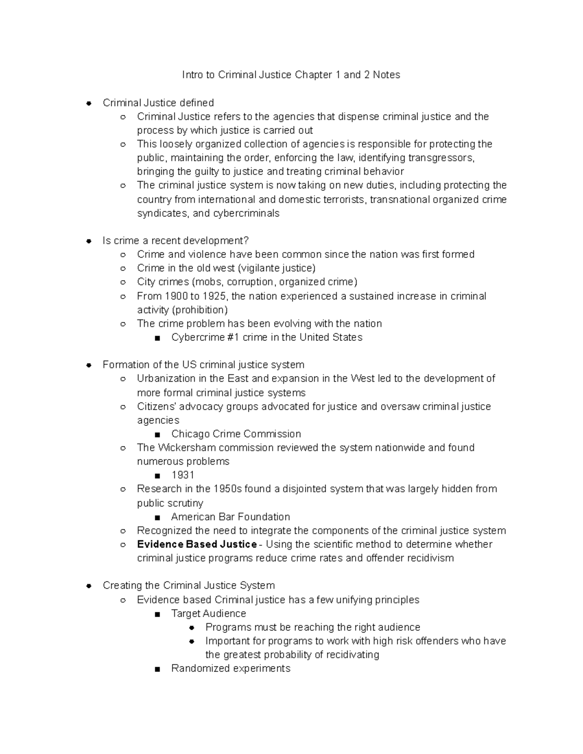 CRJU 101: Chapter 1 & 2 Notes on Criminal Justice Overview - Studocu