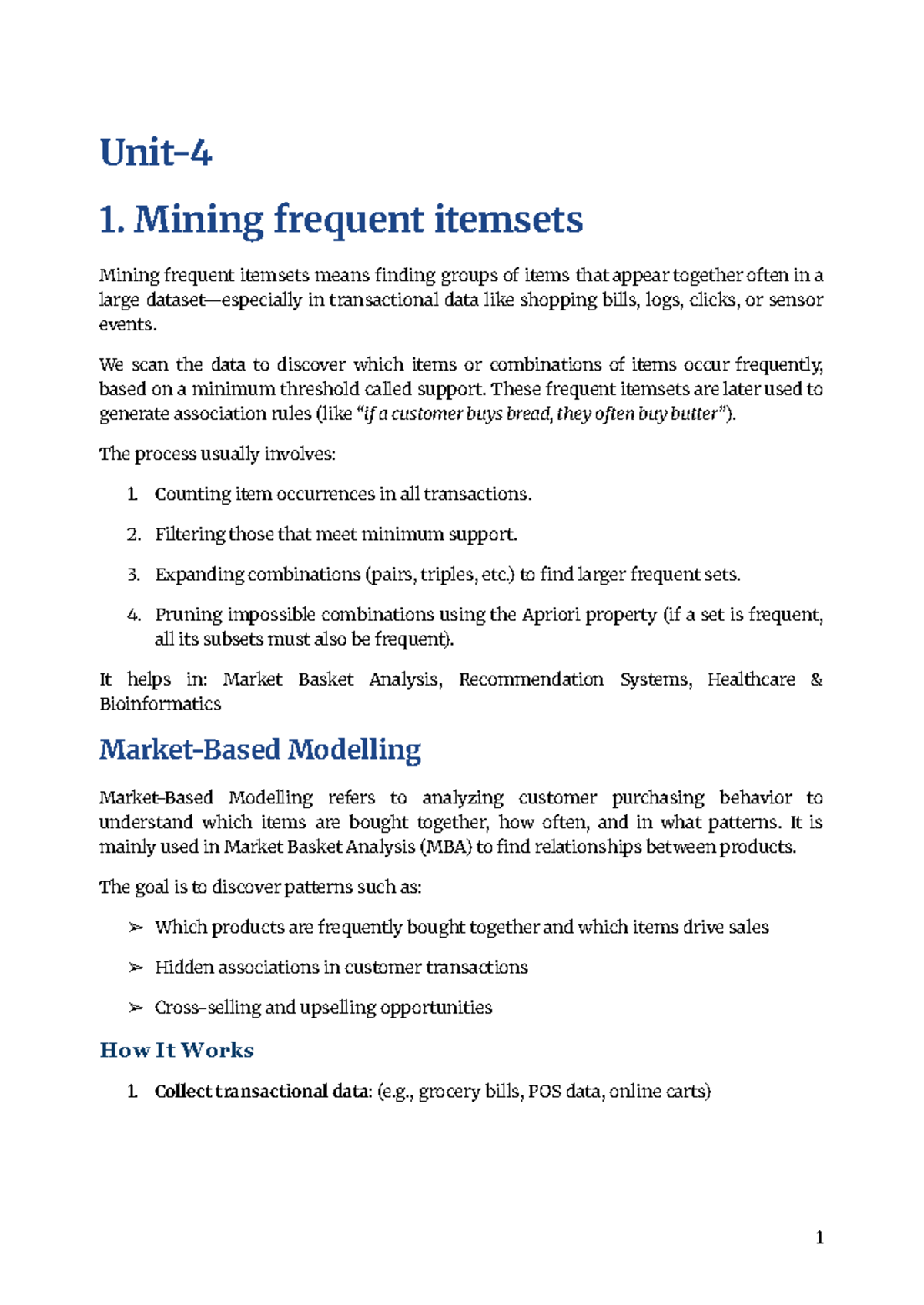 Unit 4 DAV - Mining Frequent Itemsets and Clustering Techniques - Studocu