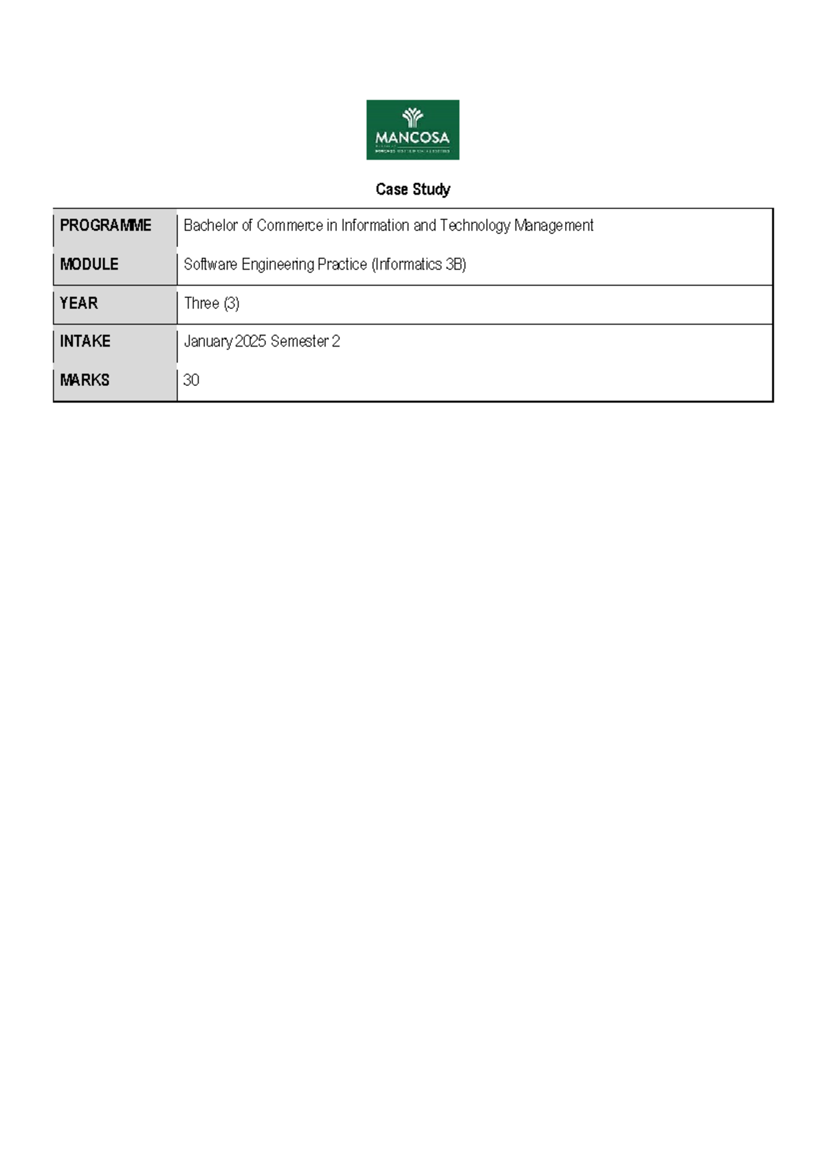 Case Study: Software Engineering Practice (BCom ITM) - Jan 2025 - Studocu