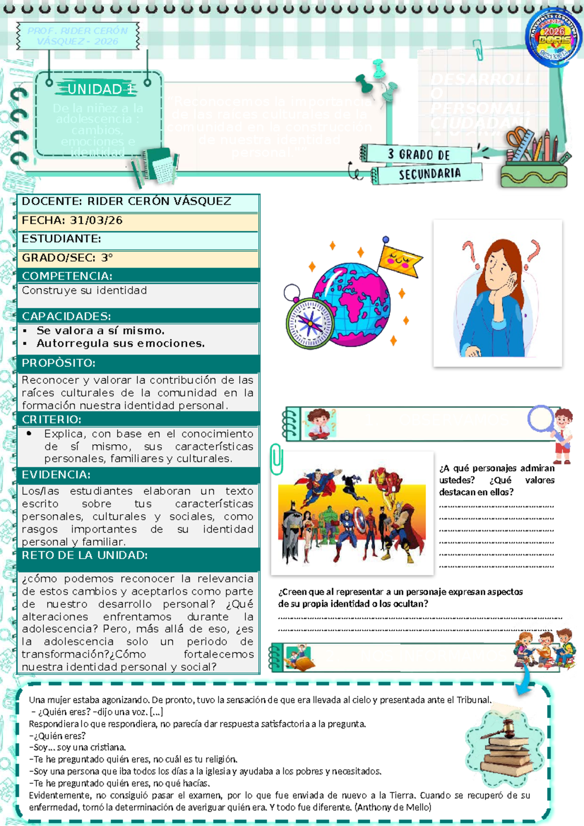 Unidad 1: Cambios, Emociones e Identidad en la Adolescencia - DPCC 2026 ...