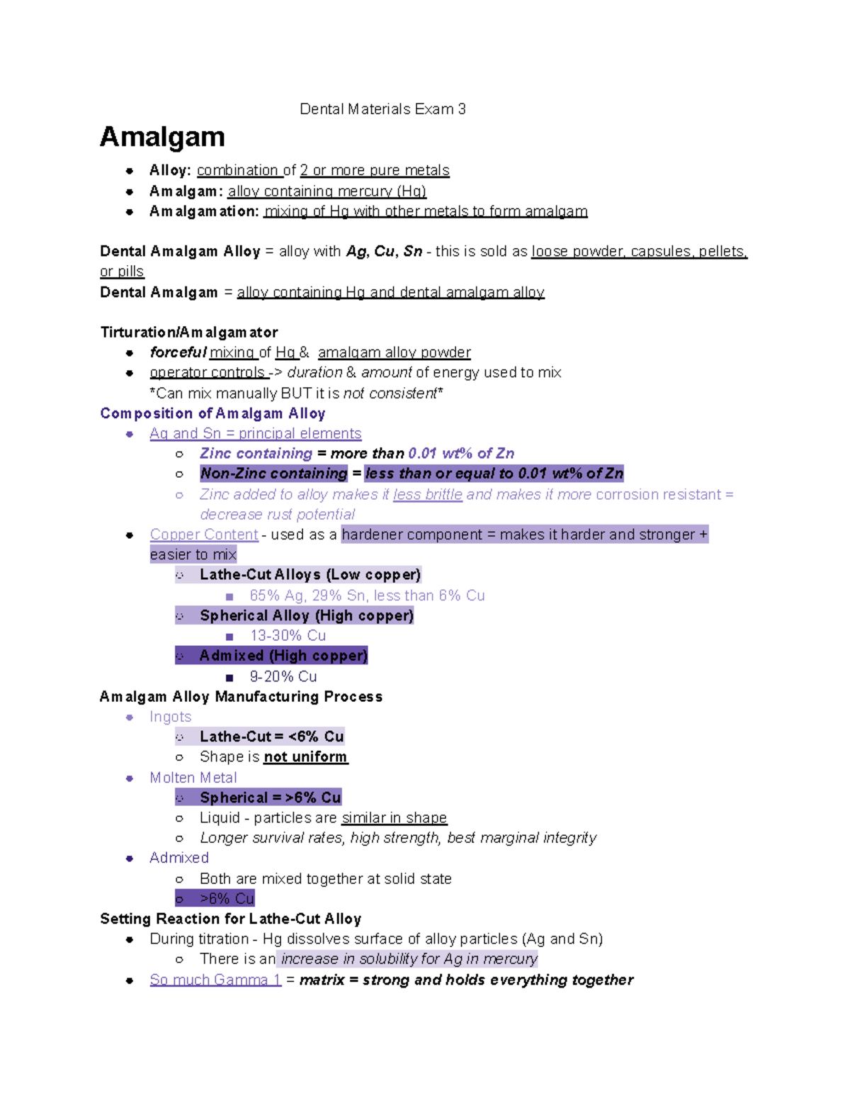 Final Exam Review Notes for Course Code ABC123 - Dental Materials Exam ...