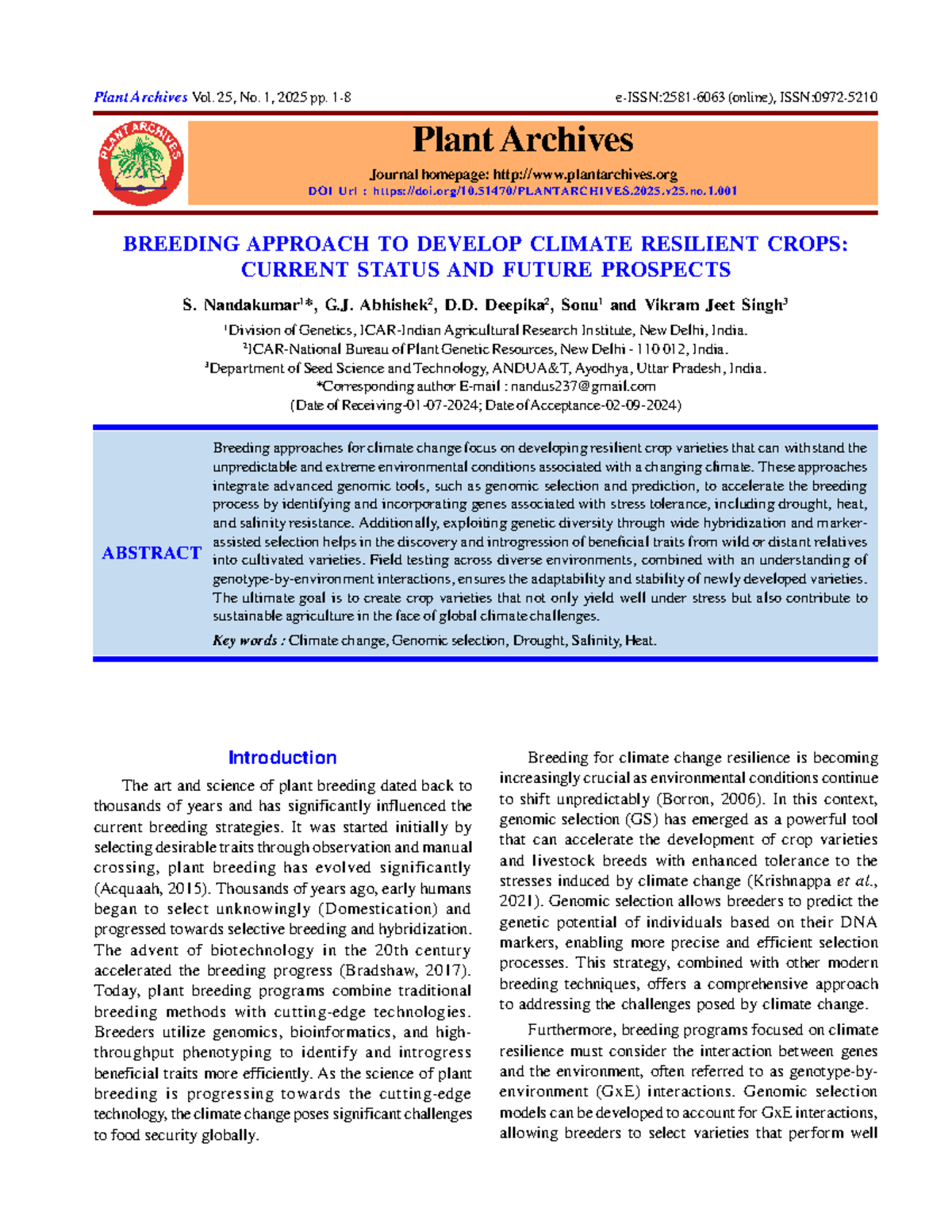 Breeding Approach to Develop Climate Resilient Crops: Current Status ...