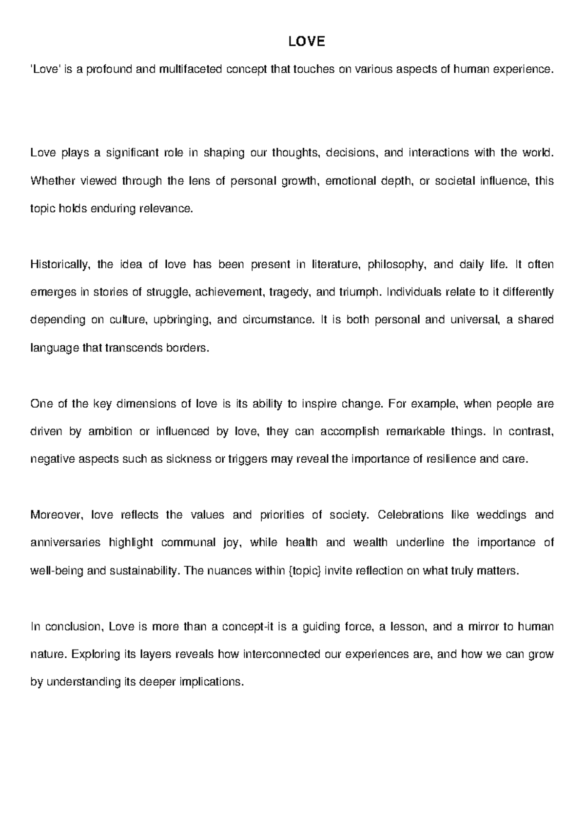 LOVE: A Profound Exploration of Its Multifaceted Nature - Essay - Studocu