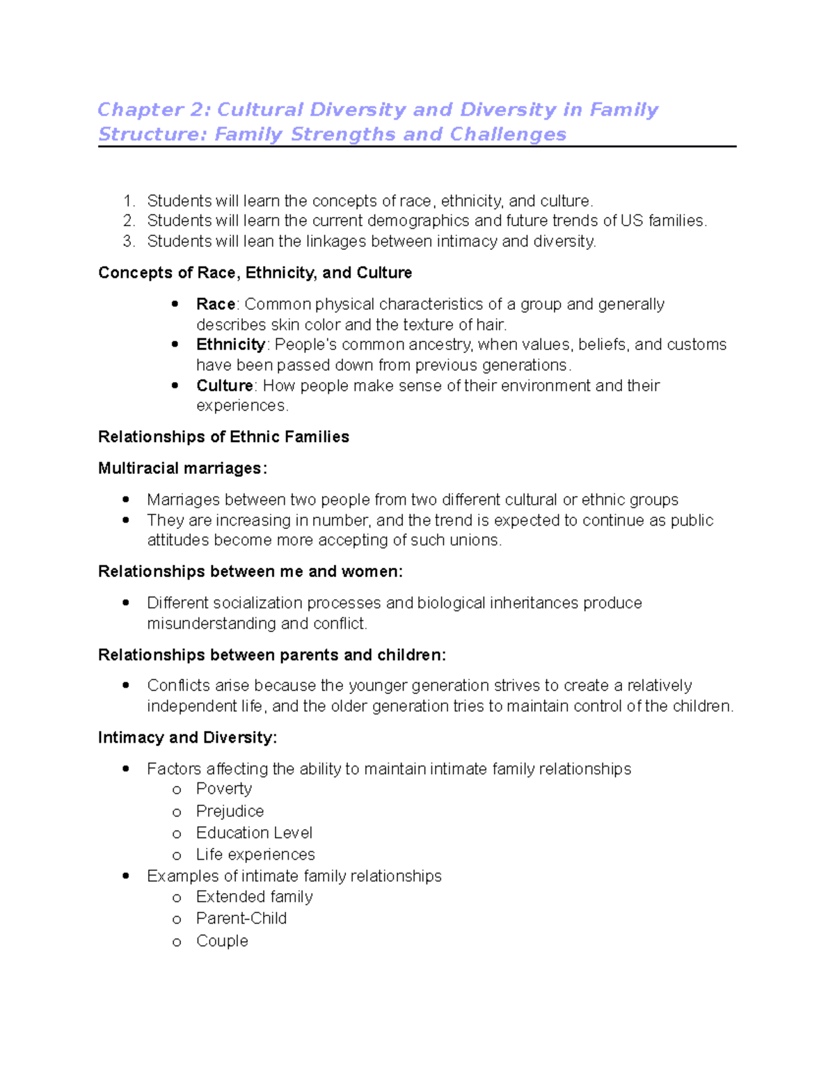 Cultural Diversity & Family Dynamics in Chapter 2 Notes - SOC 101 - Studocu
