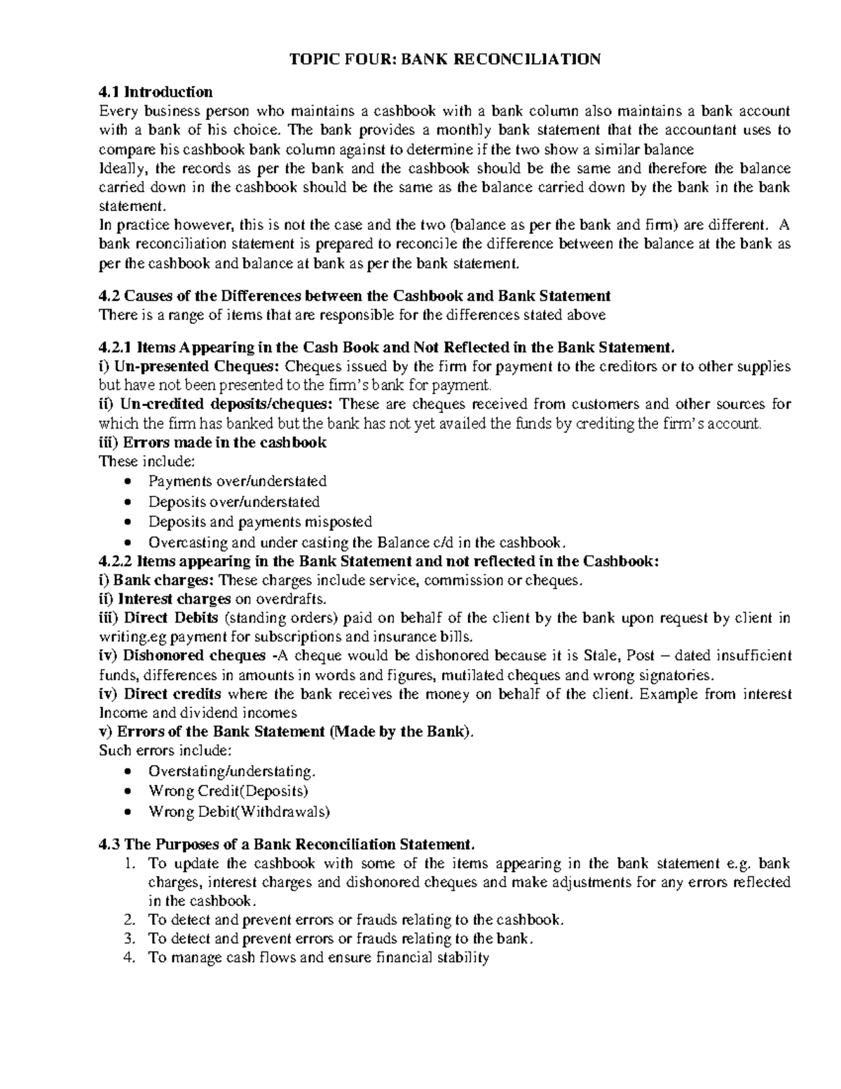 Bank Recon notes - TOPIC FOUR: BANK RECONCILIATION 4 Introduction Every ...
