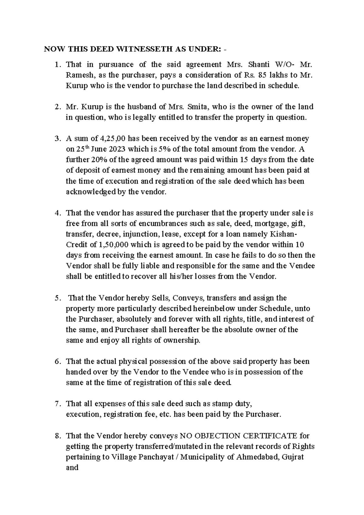 Sale Deed - Contracts for Property Transfer and Ownership Rights - Studocu