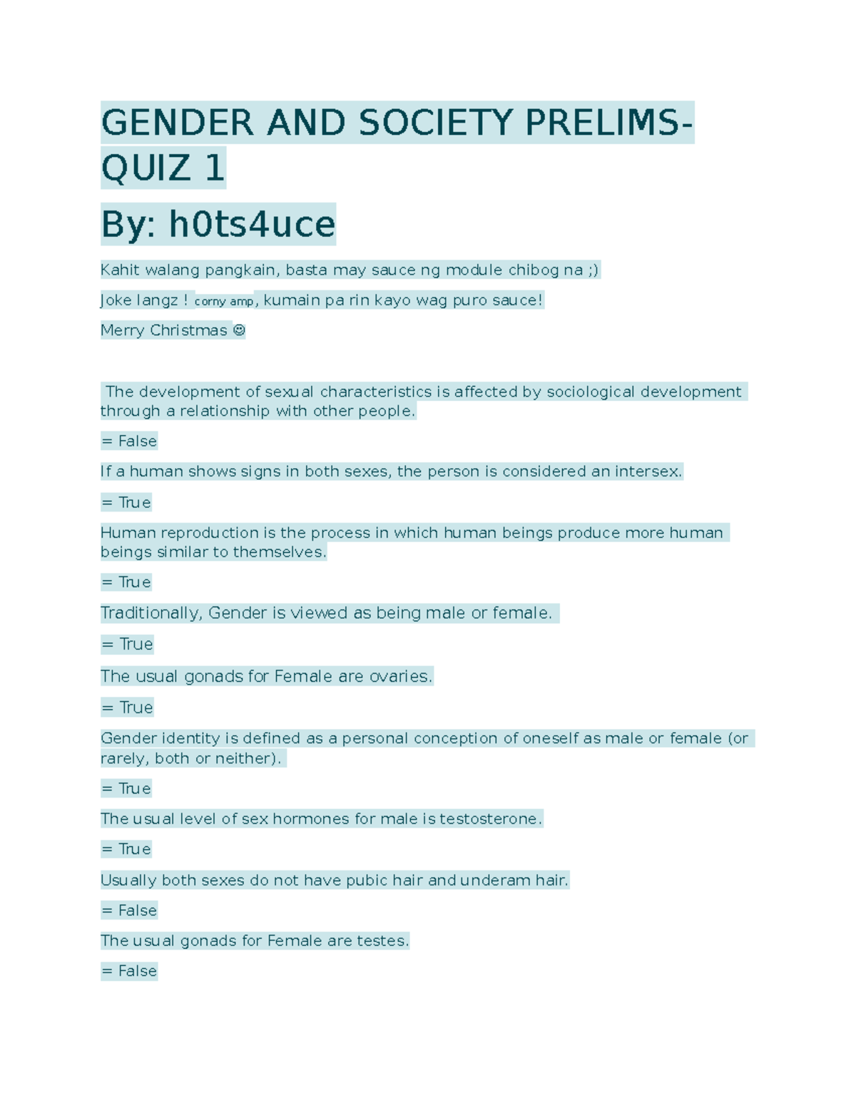 Gender and Society Quiz 1 (G&S 101) - Prelim Review Notes - Studocu