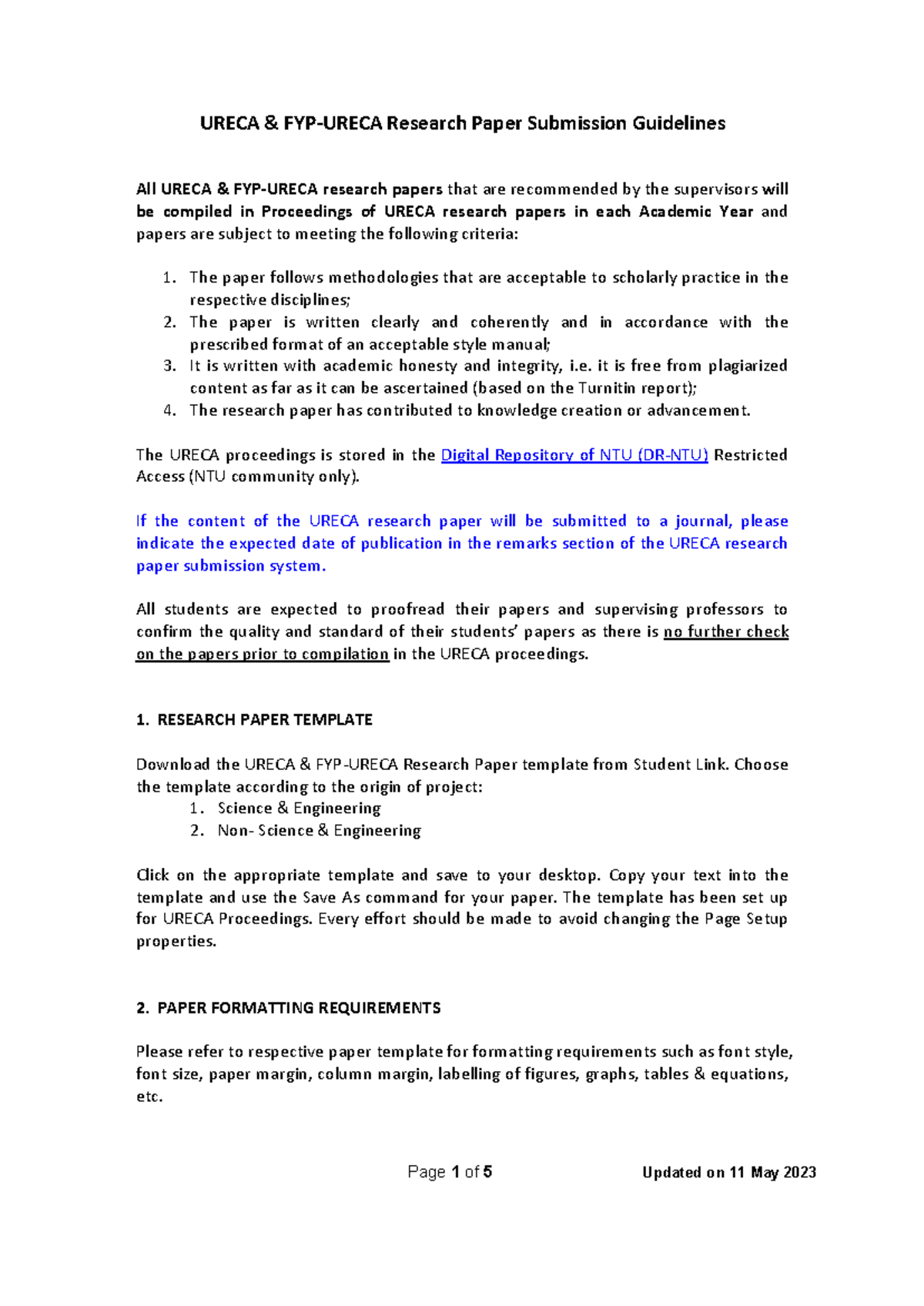 URECA Final Research Paper Submission Guidelines and Requirements - Studocu