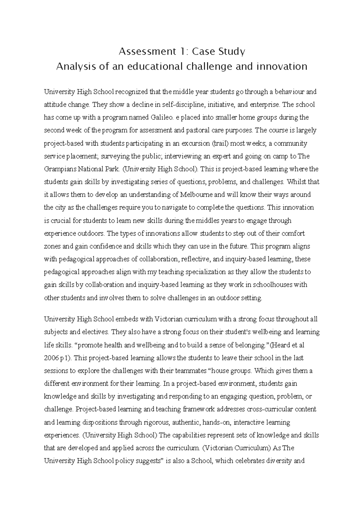 AT1 - Case Study Analysis of Educational Innovation at University High ...