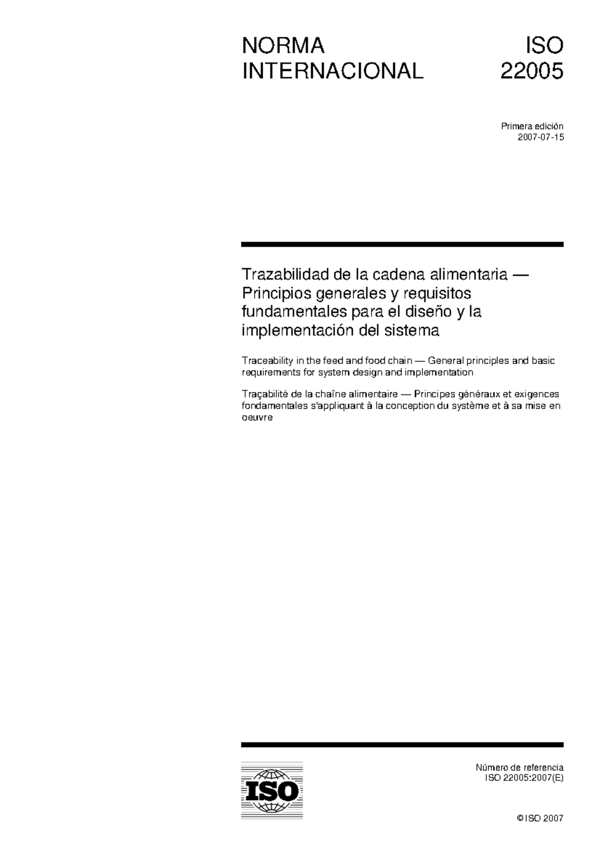 ISO 22005:2007 - Trazabilidad en la Cadena Alimentaria: Principios y ...