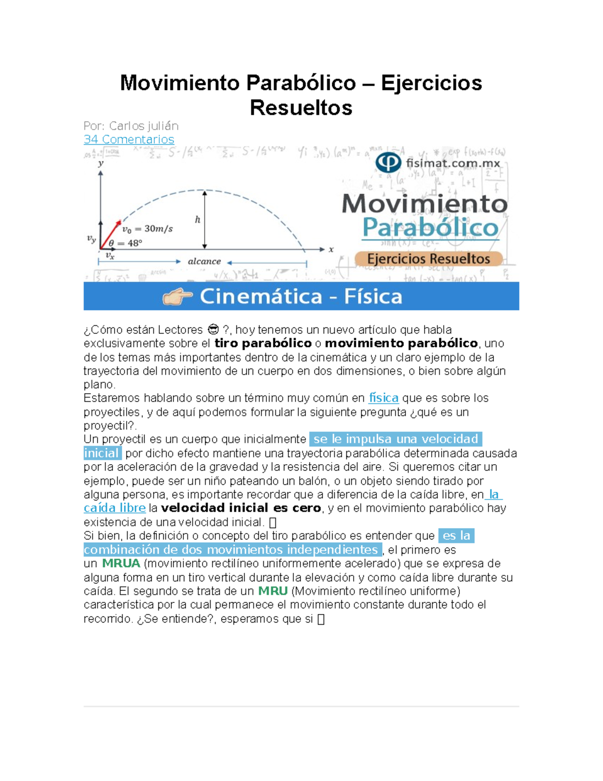 Fórmulas de Movimiento Parabólico - MPCL Ejercicios Resueltos - Studocu