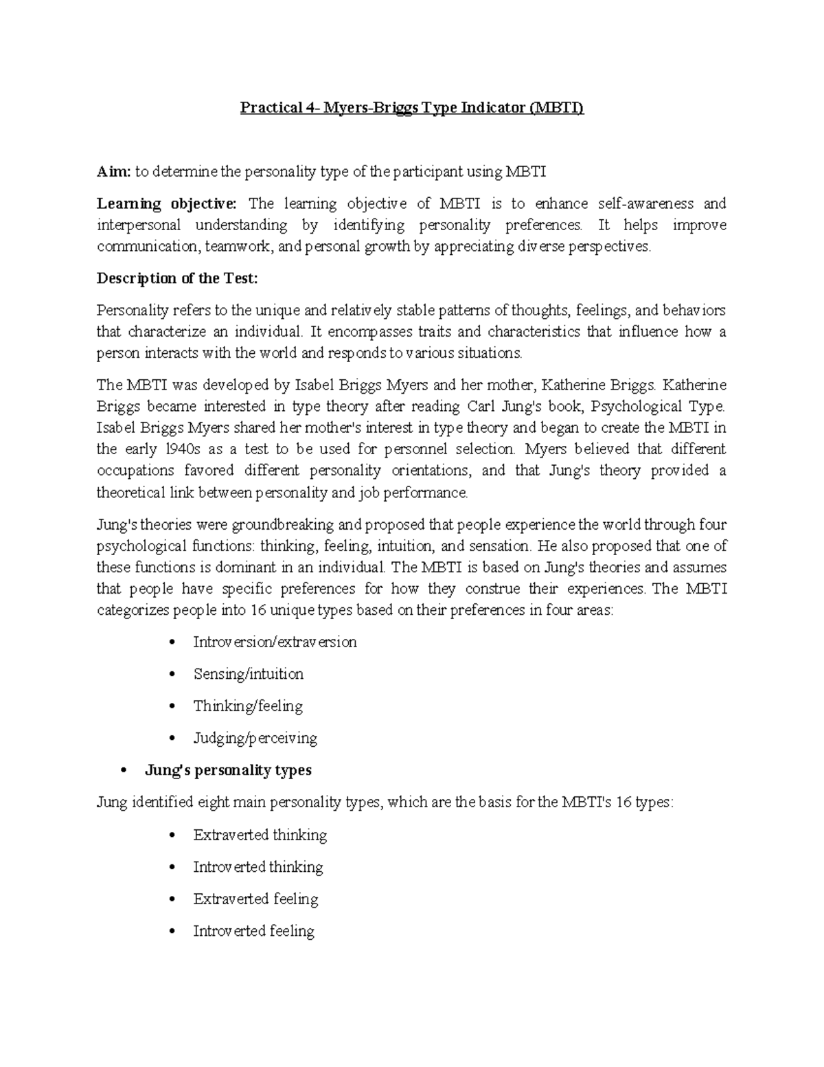 MBTI Practical - Understanding Personality Types and Their Impacts (4 ...