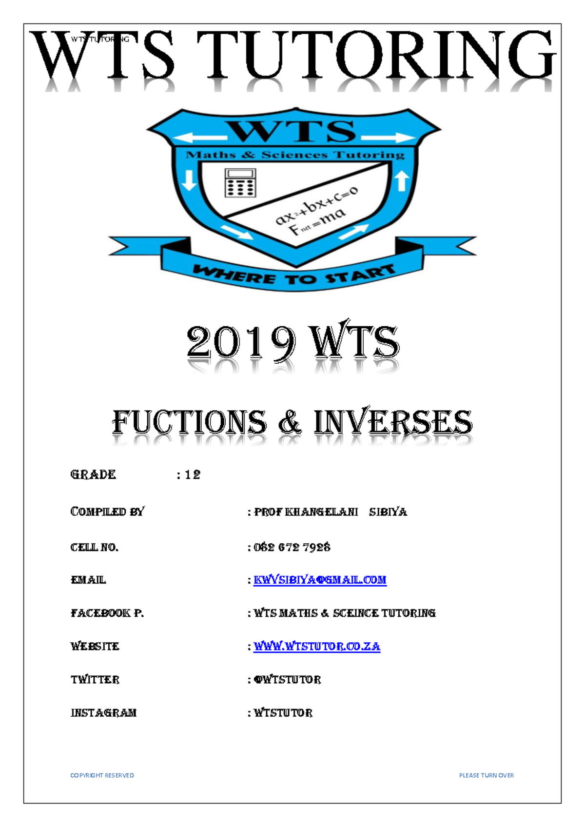2019 WTS Grade 12 Functions & Inverses Study Notes - Studocu