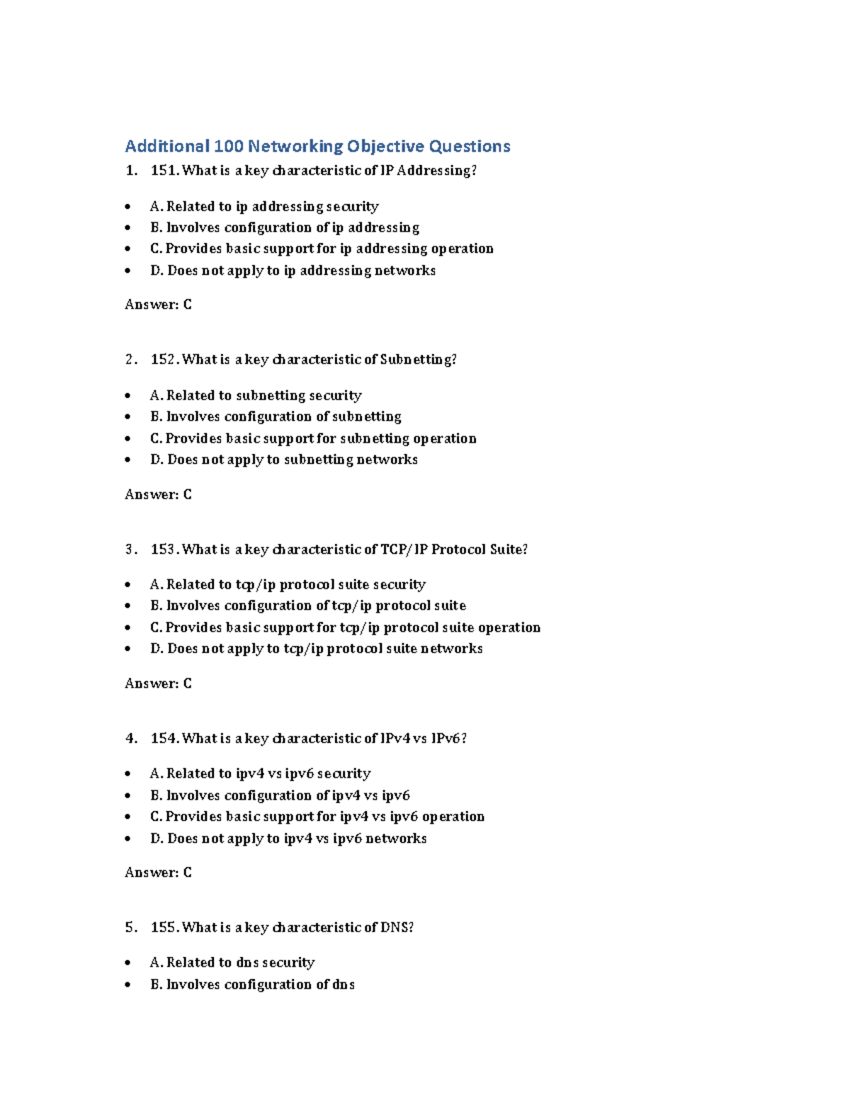 Networking Objective Questions: Key Characteristics Explained - Studocu