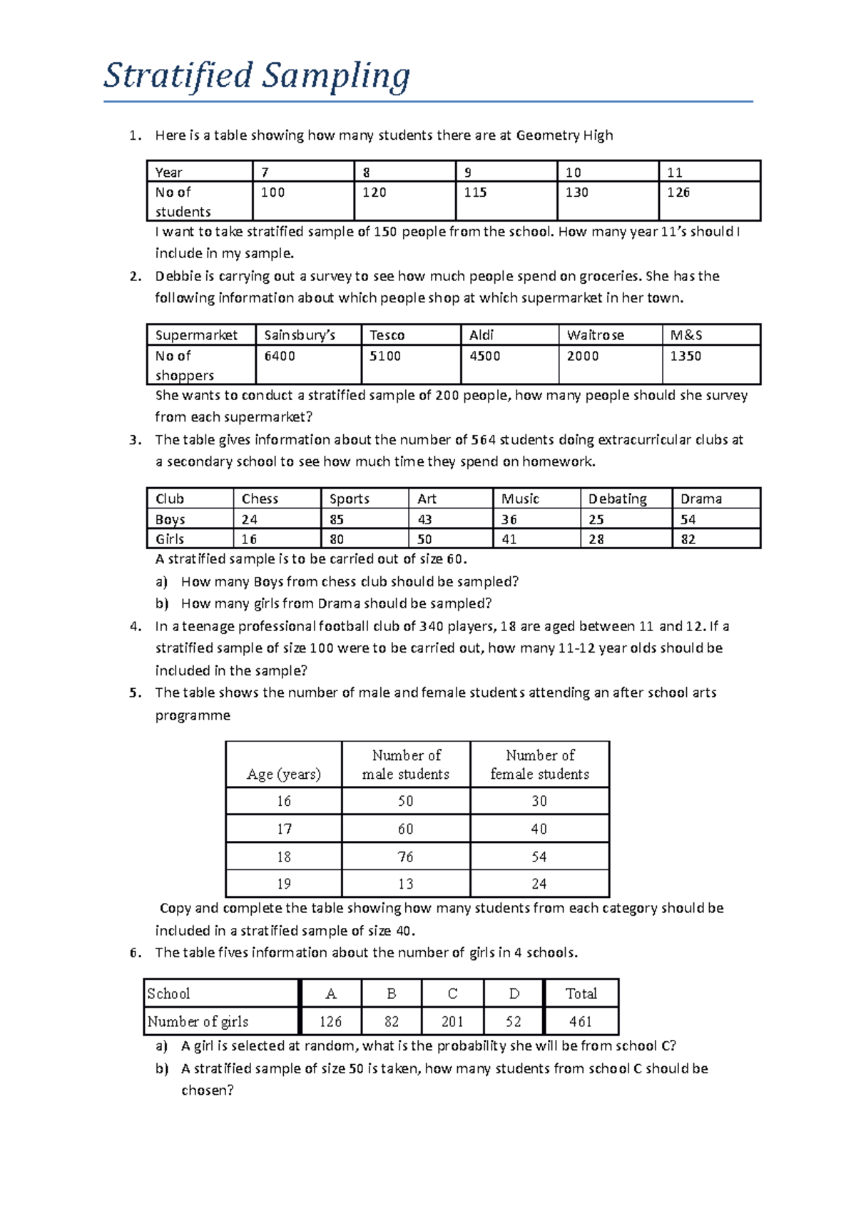 Stratified Sampling - Examples & Solutions for Statistics Class ...