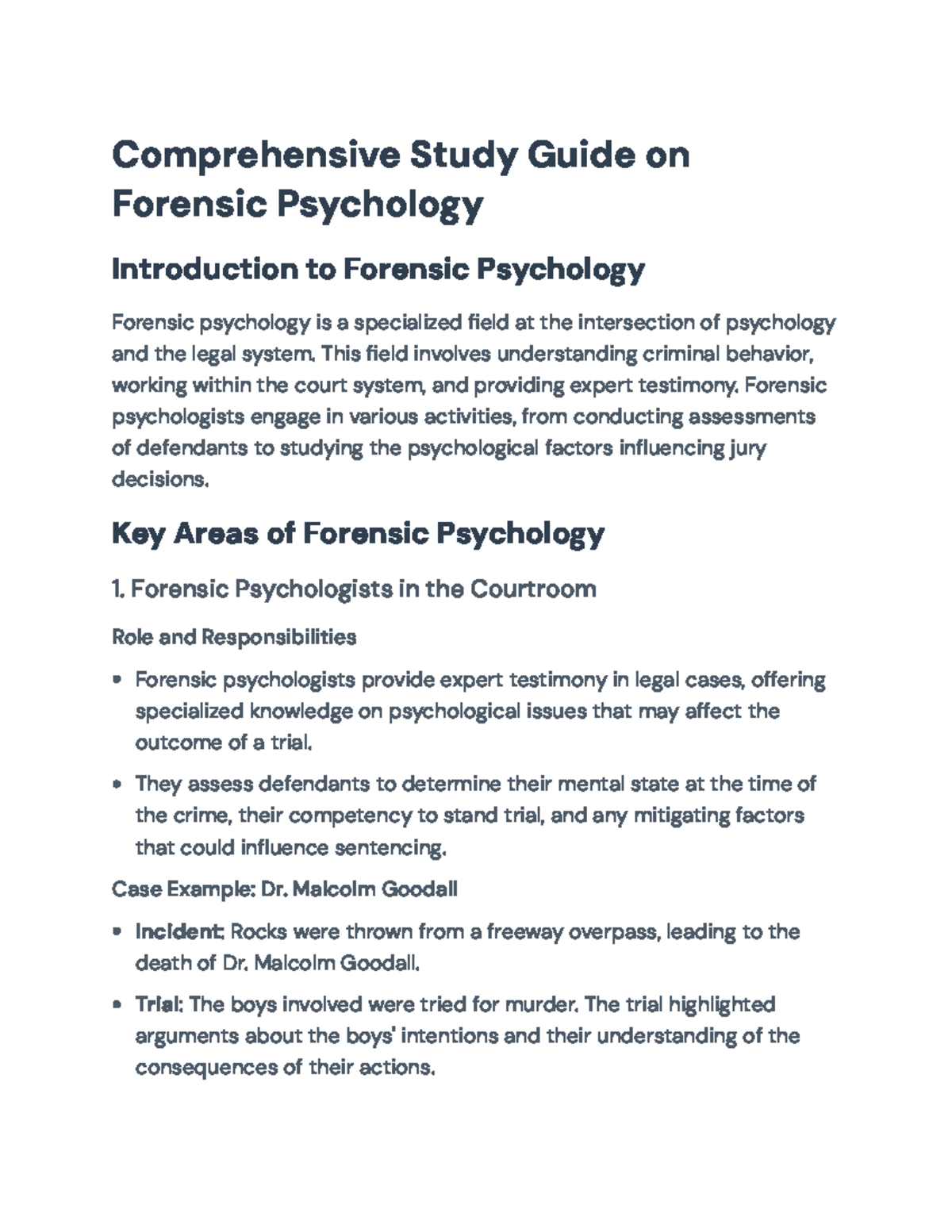 Comprehensive Study Guide for Forensic Psychology: Key Concepts ...